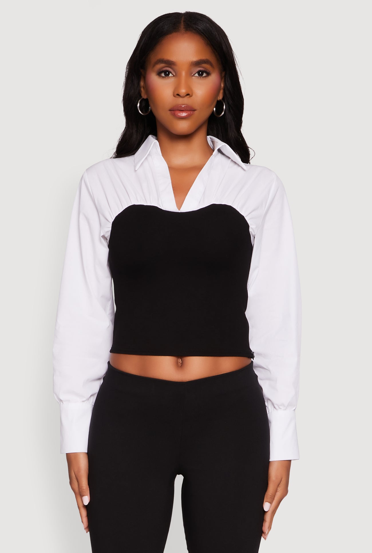 Color Blocked Ruched Ponte Blouse