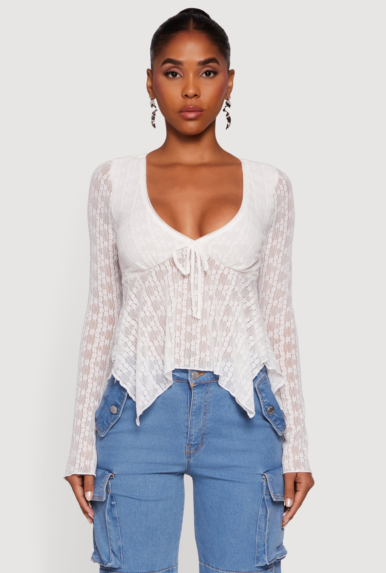 Almost Famous Floral Lace Handkerchief Hem Blouse