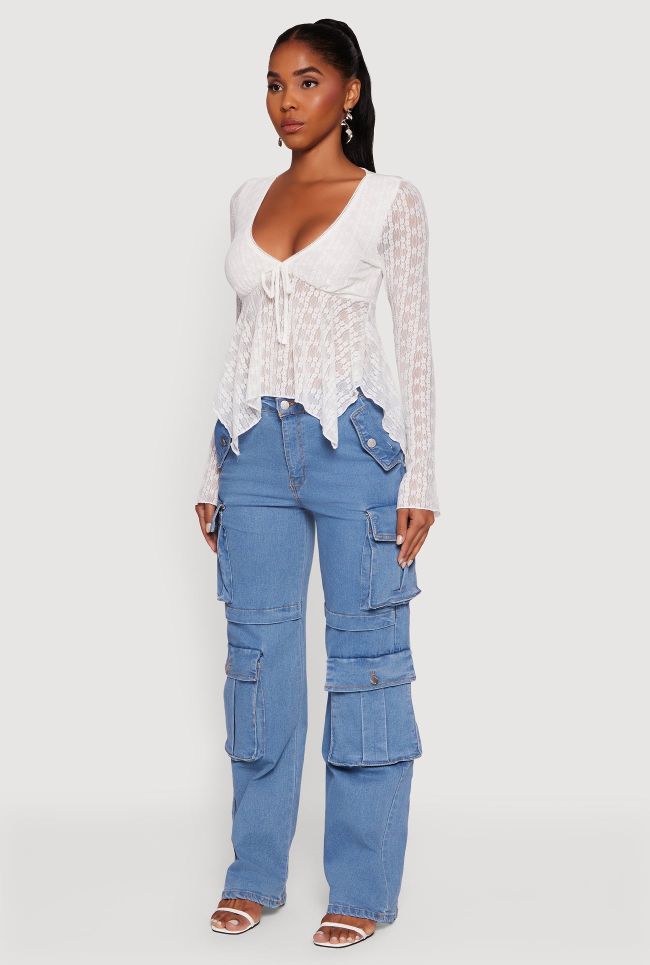 Almost Famous Floral Lace Handkerchief Hem Blouse