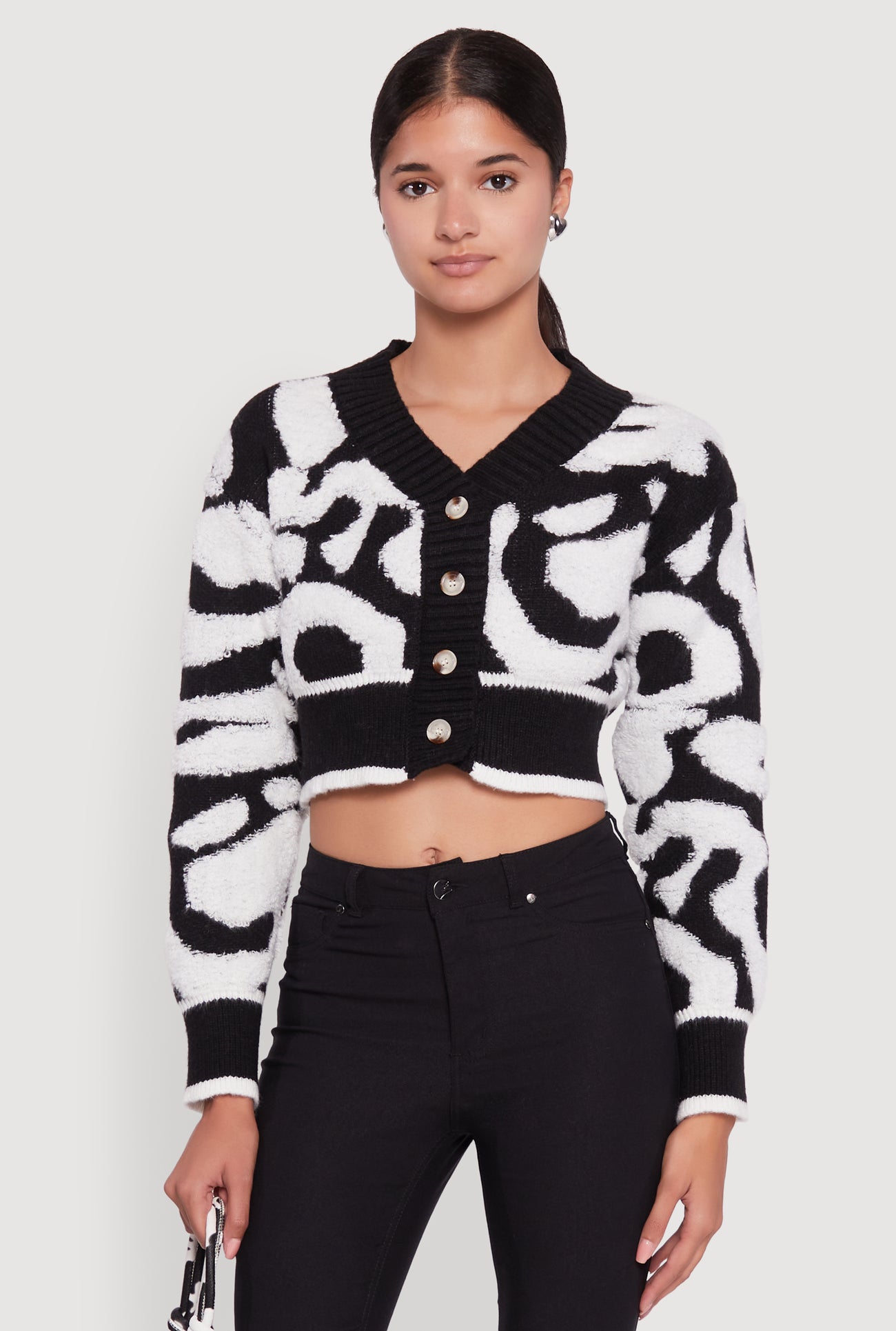 Tufted Knit Button Front Cropped Cardigan