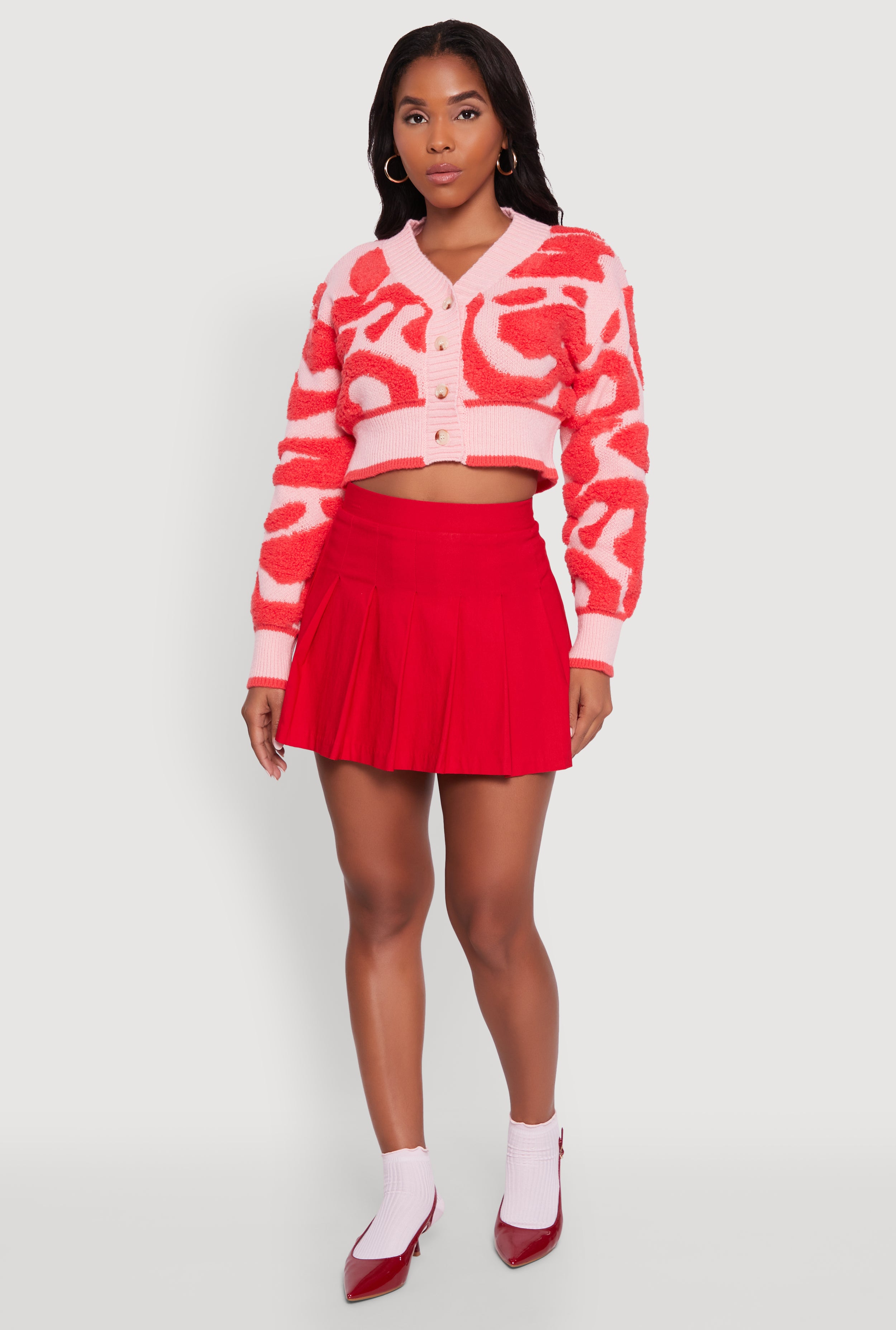 Tufted Knit Button Front Cropped Cardigan