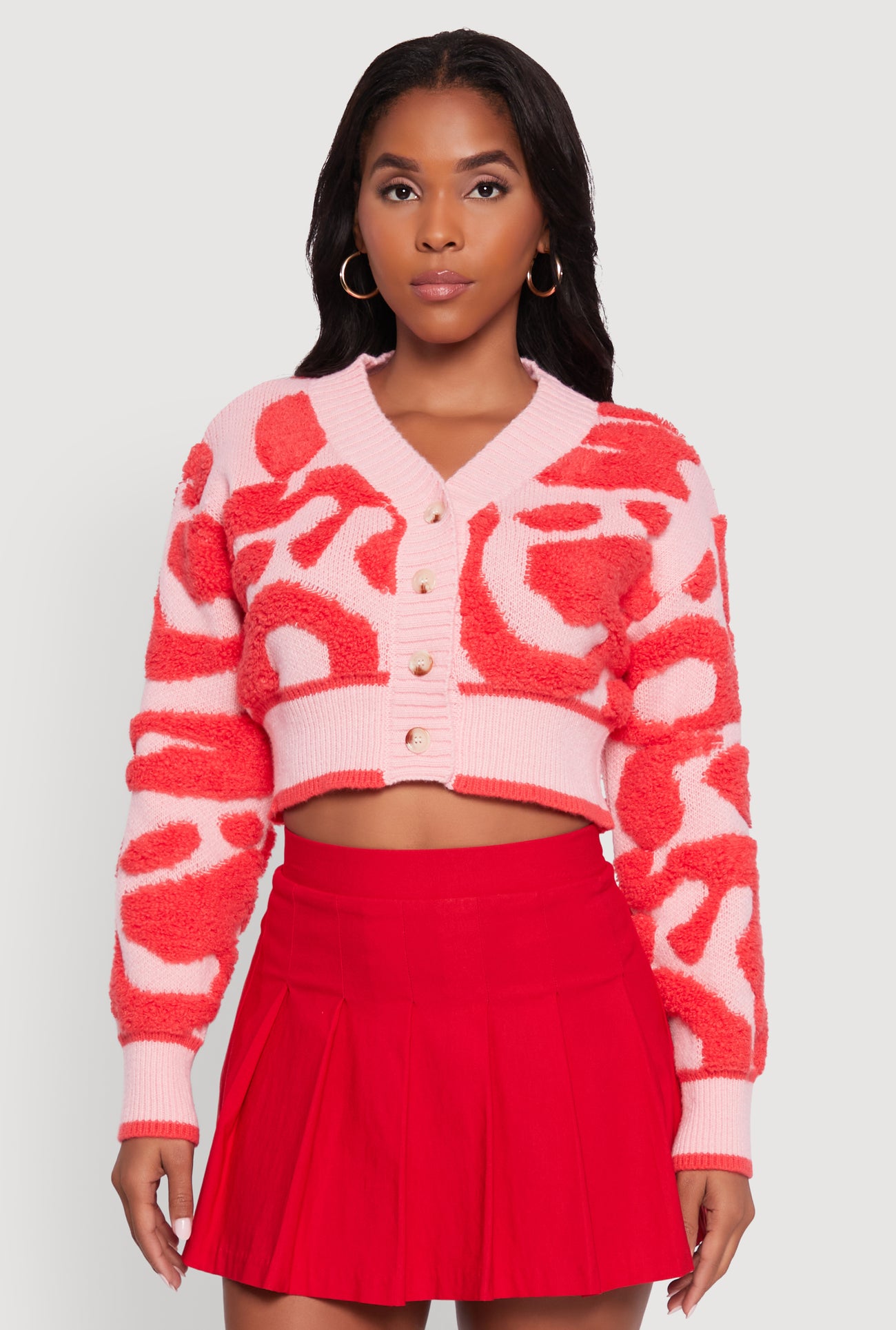 Tufted Knit Button Front Cropped Cardigan