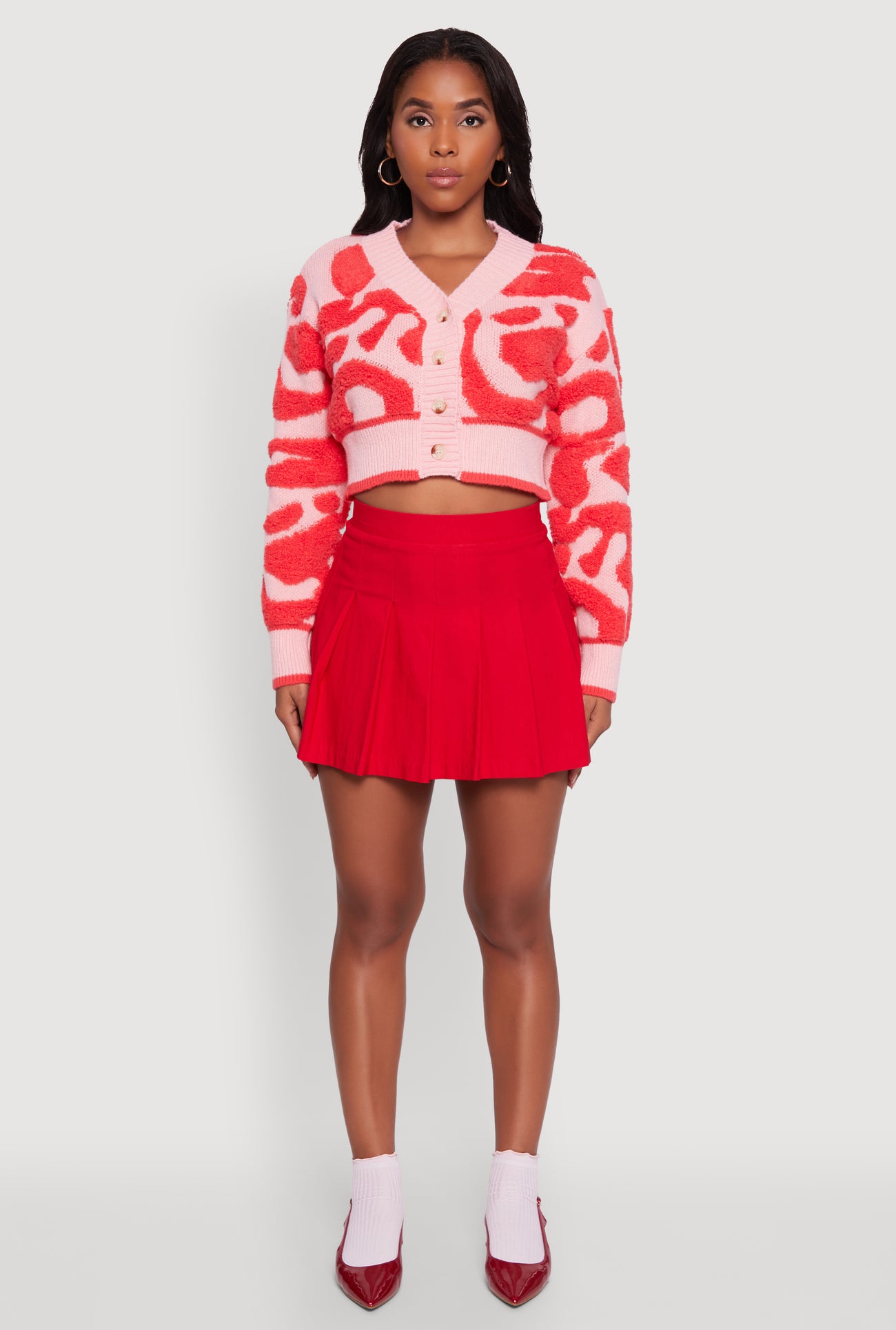 Tufted Knit Button Front Cropped Cardigan