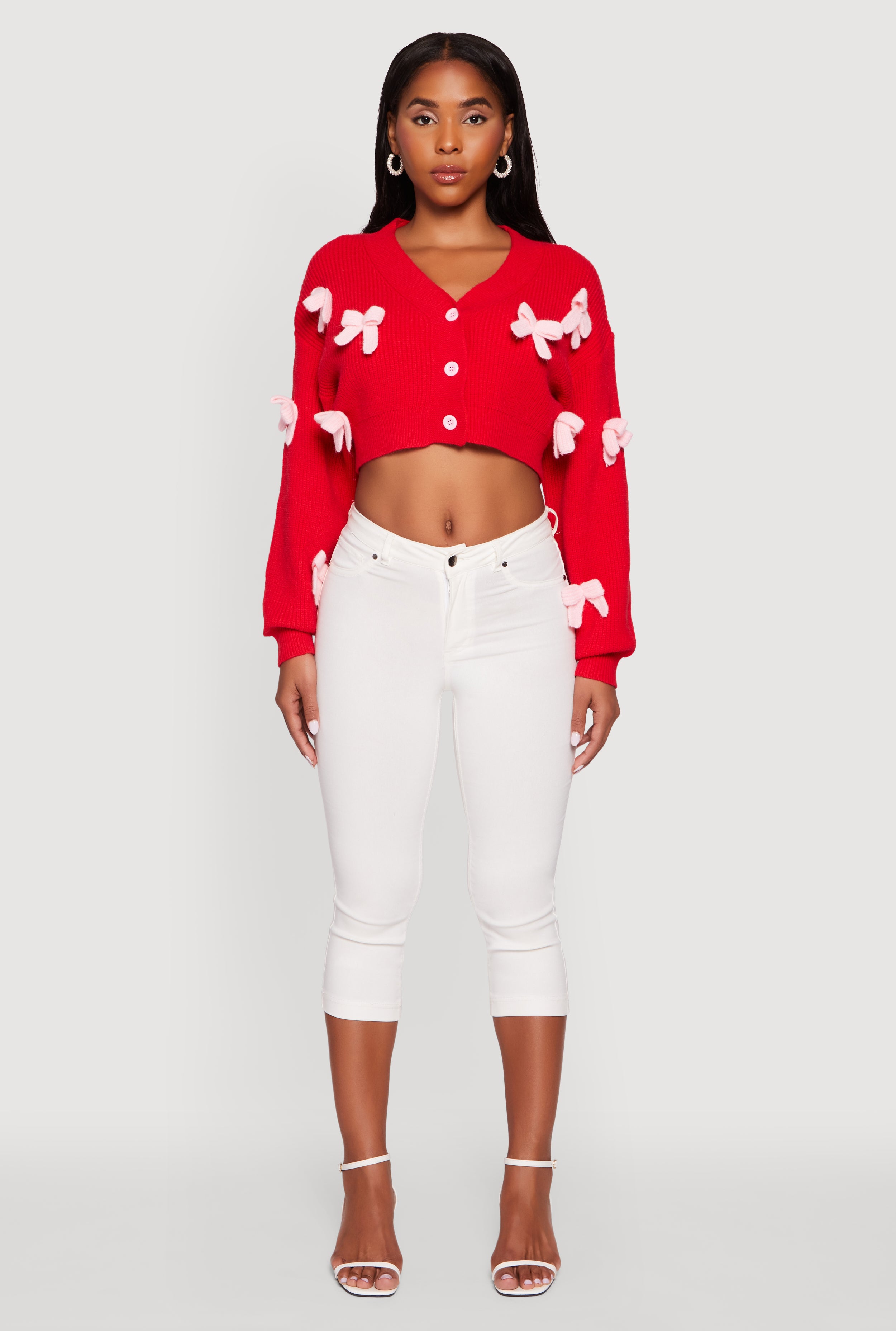 Color Blocked Bow Detail Cropped Cardigan