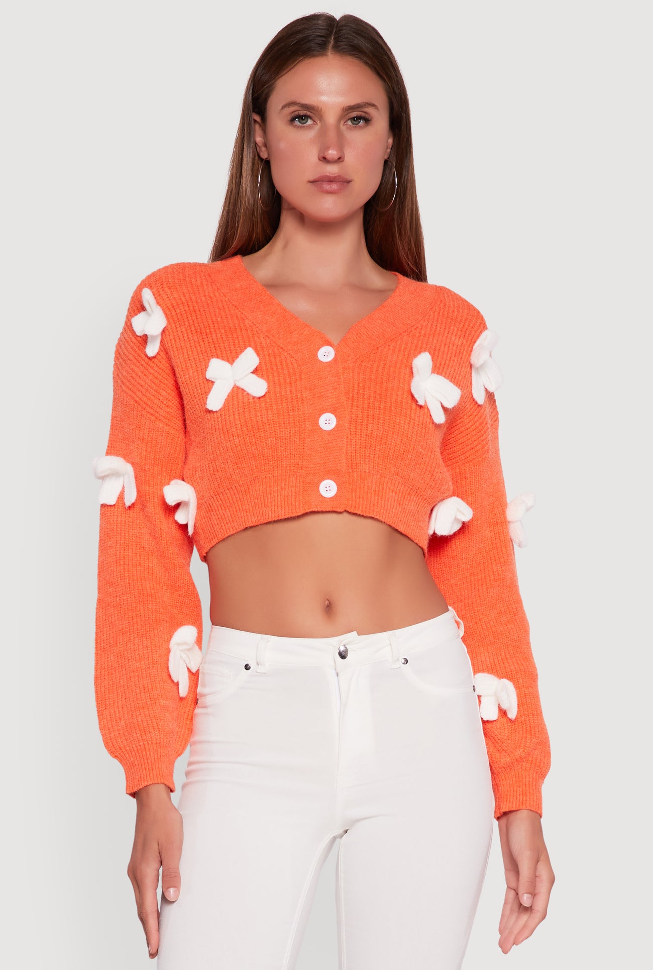 Color Blocked Bow Detail Cropped Cardigan