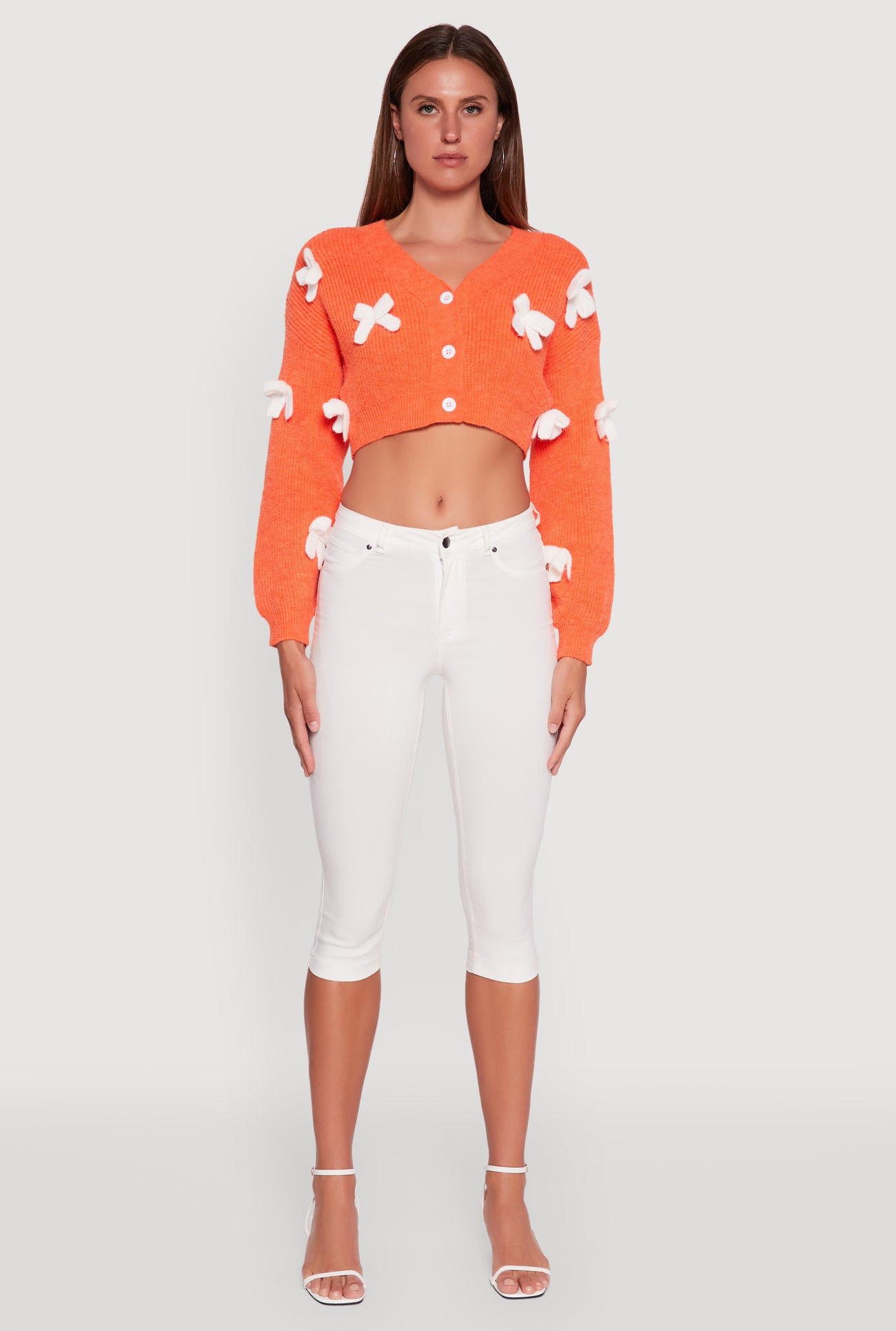Color Blocked Bow Detail Cropped Cardigan