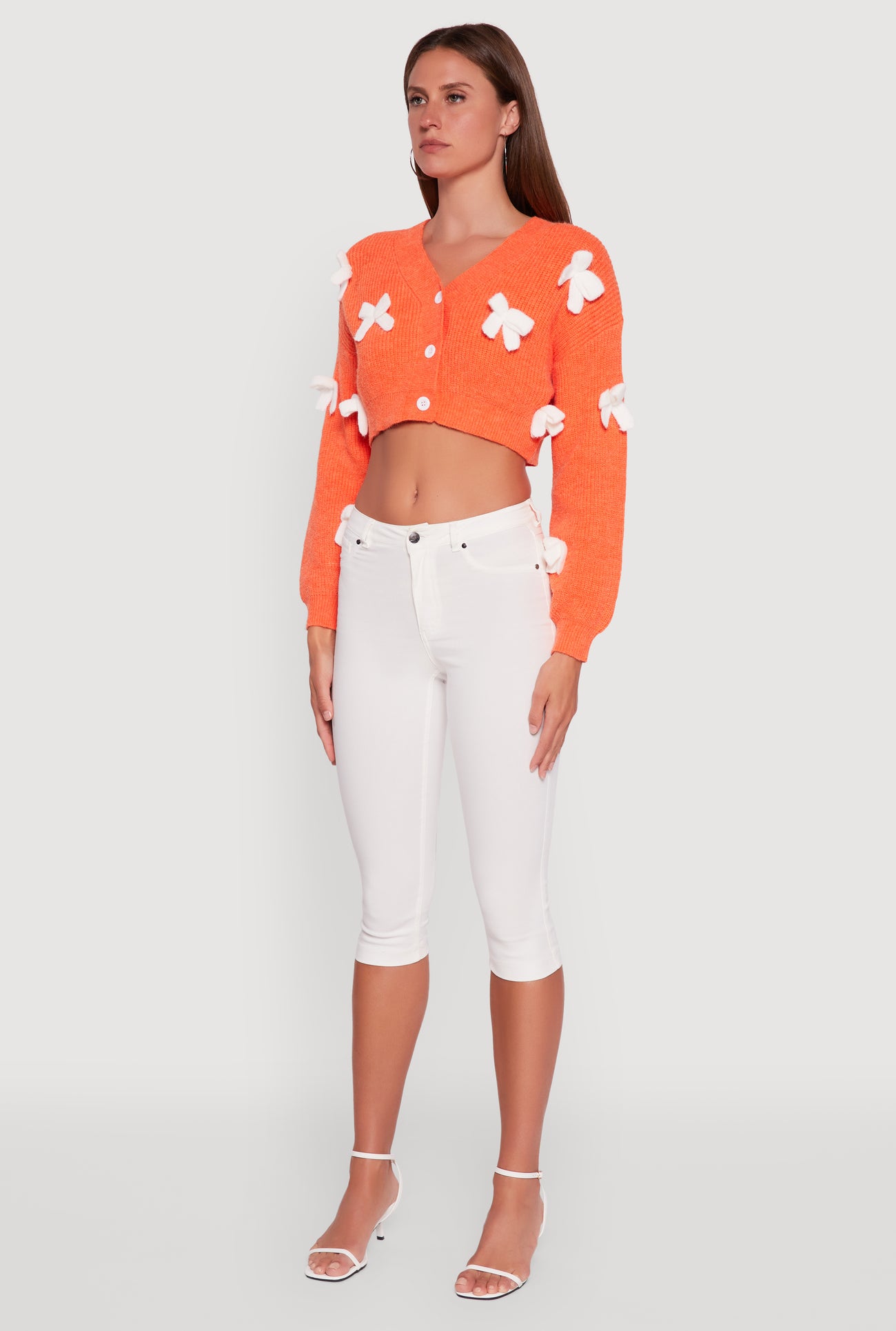 Color Blocked Bow Detail Cropped Cardigan