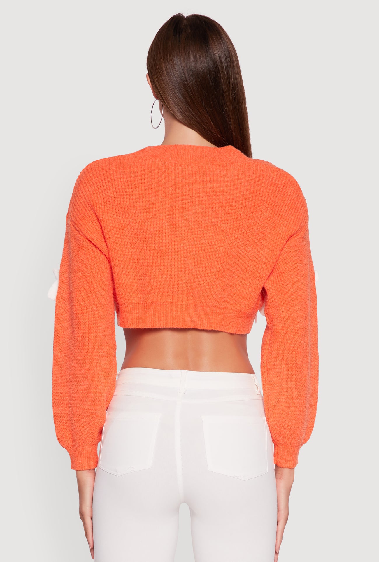 Color Blocked Bow Detail Cropped Cardigan
