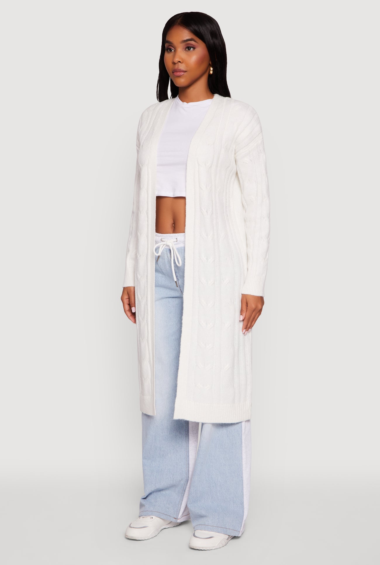 Cable Knit Open Front Long Cardigan