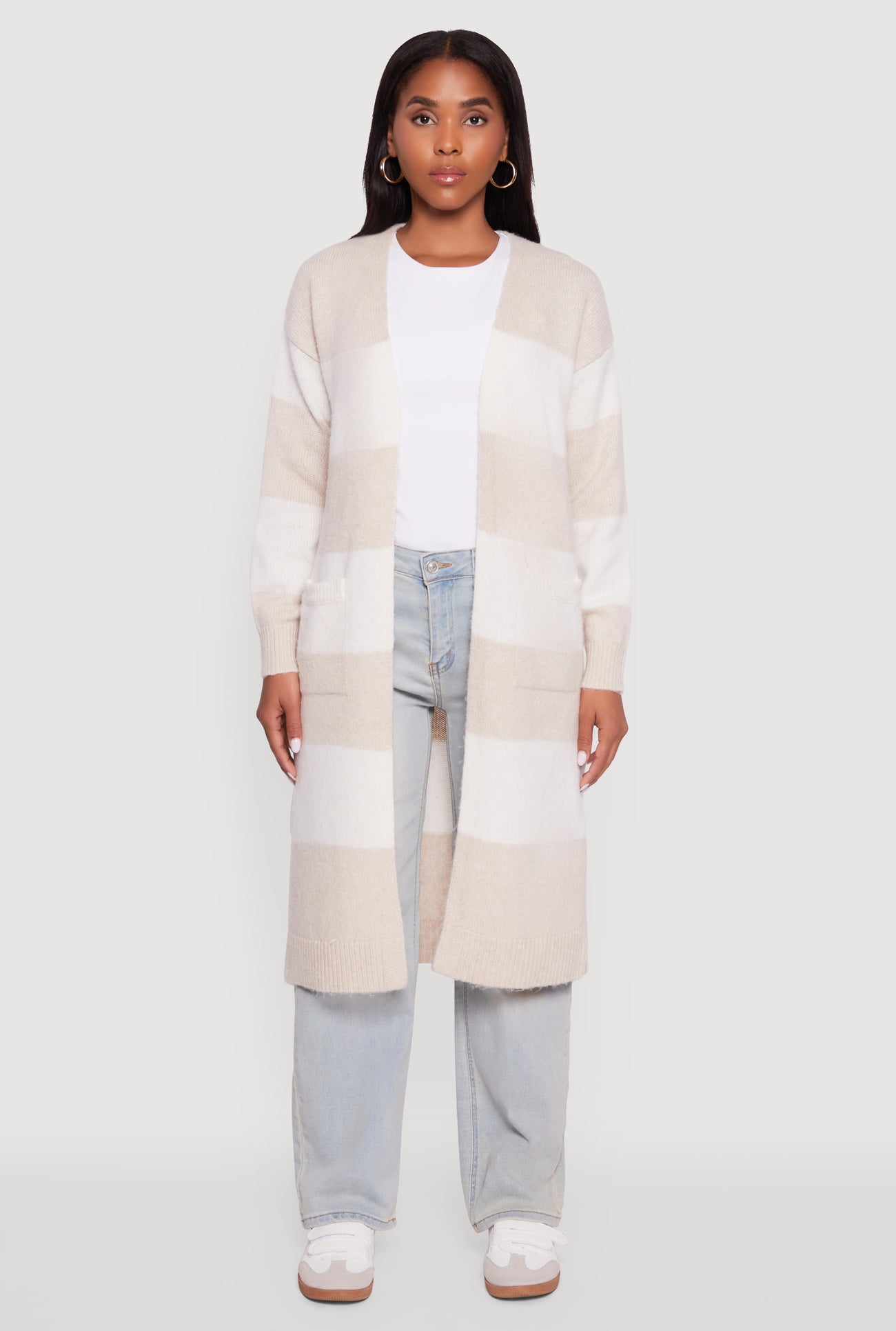 Striped Marled Brushed Knit Duster