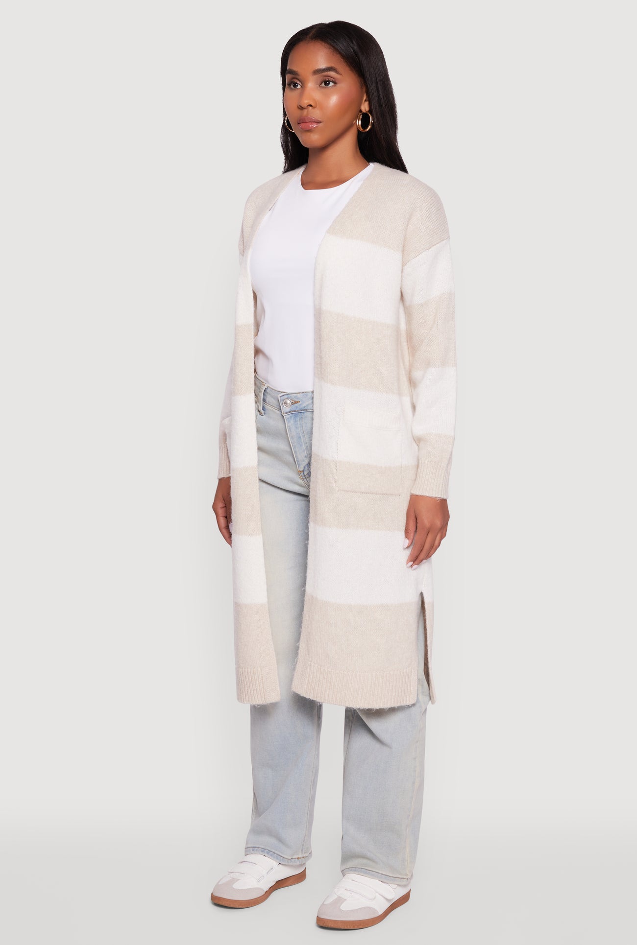 Striped Marled Brushed Knit Duster