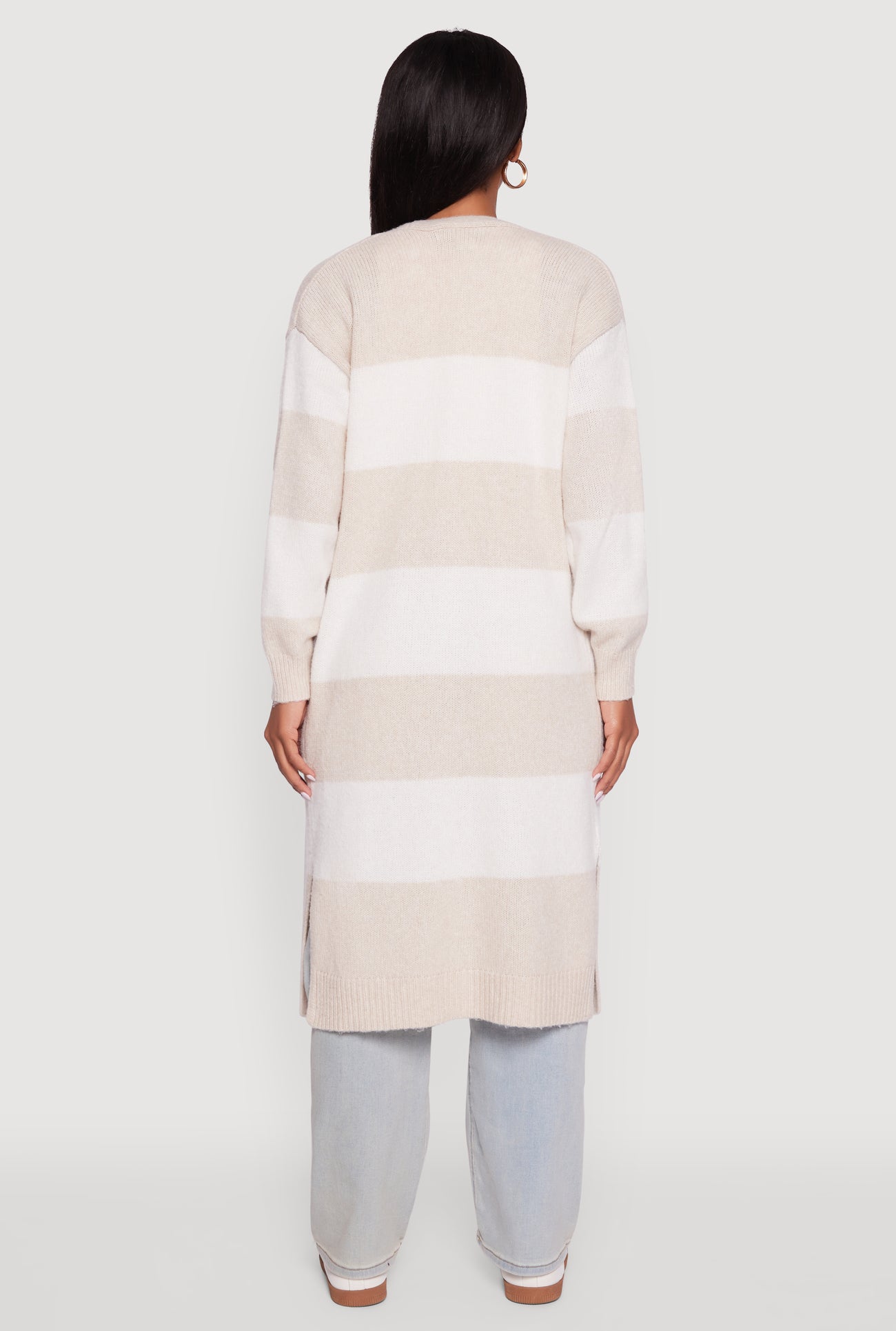 Striped Marled Brushed Knit Duster
