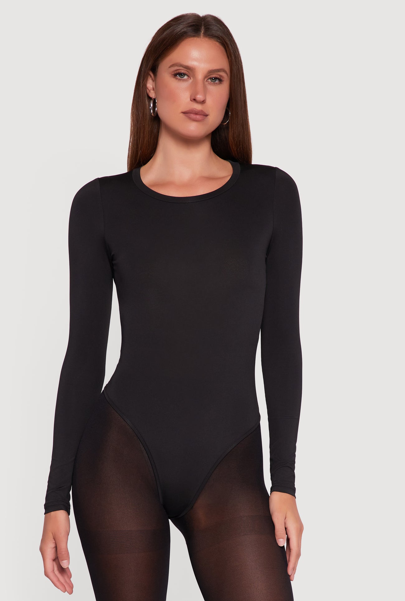 Basic Curve Hugging Long Sleeve Crew Neck Bodysuit