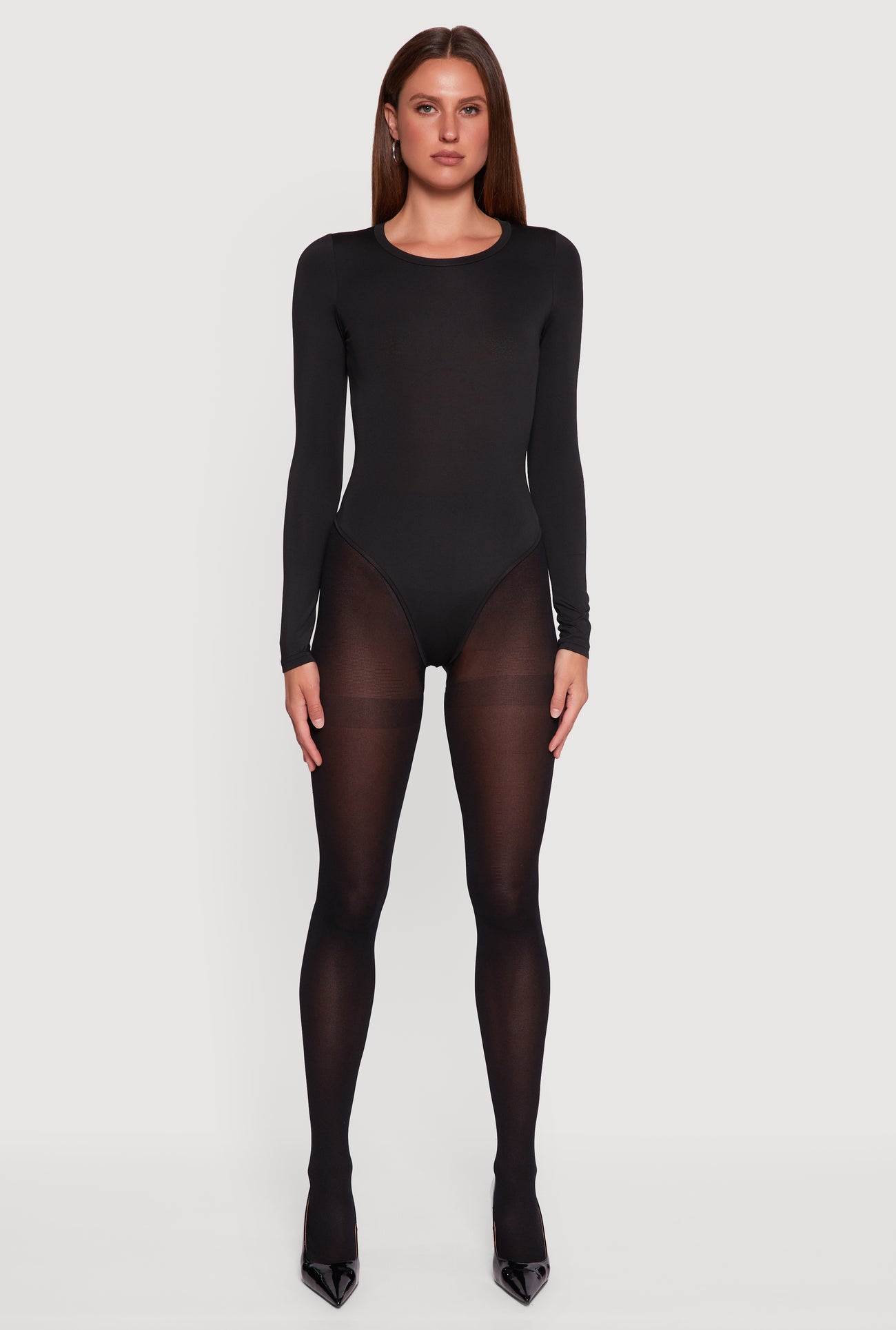 Basic Curve Hugging Long Sleeve Crew Neck Bodysuit