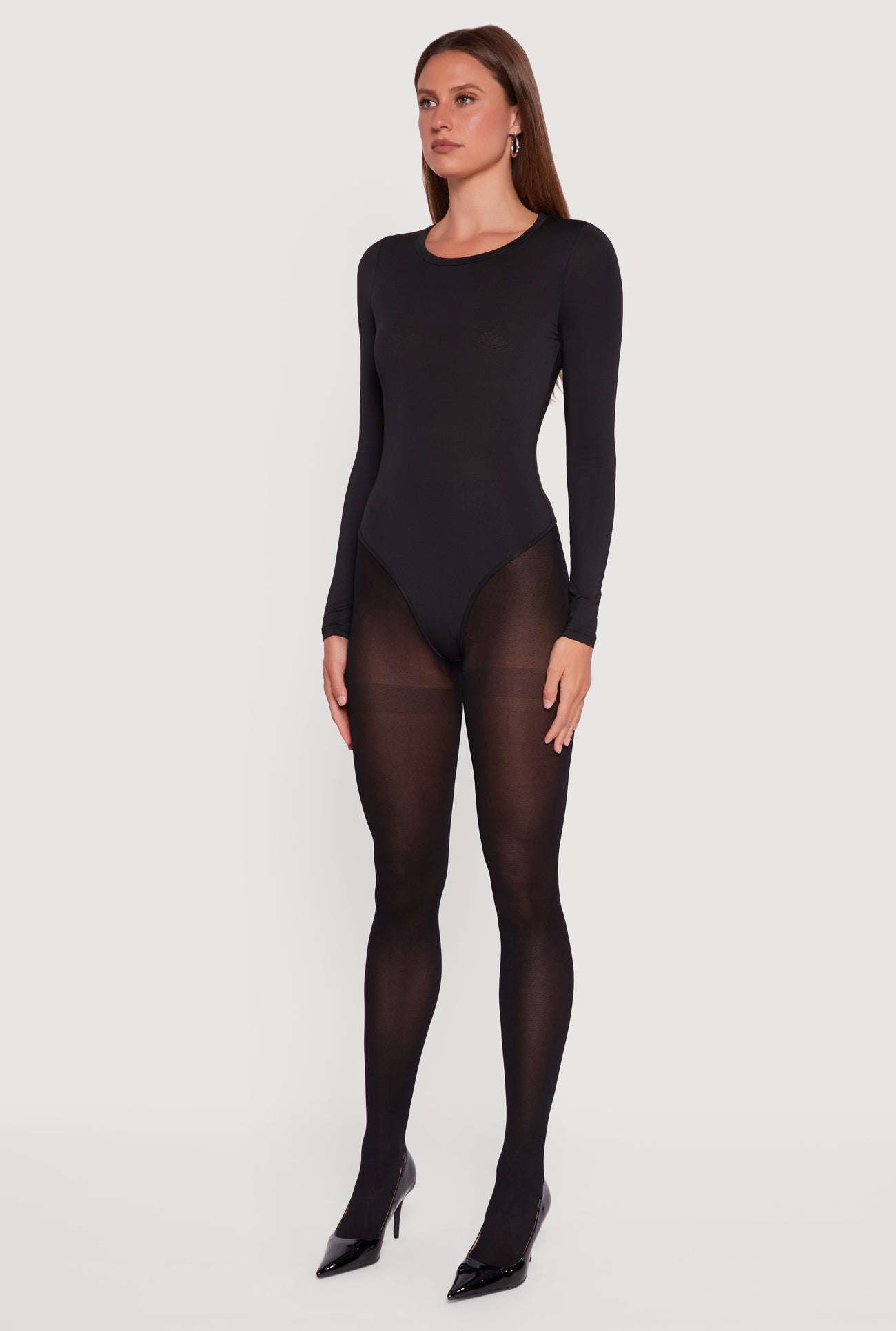 Basic Curve Hugging Long Sleeve Crew Neck Bodysuit