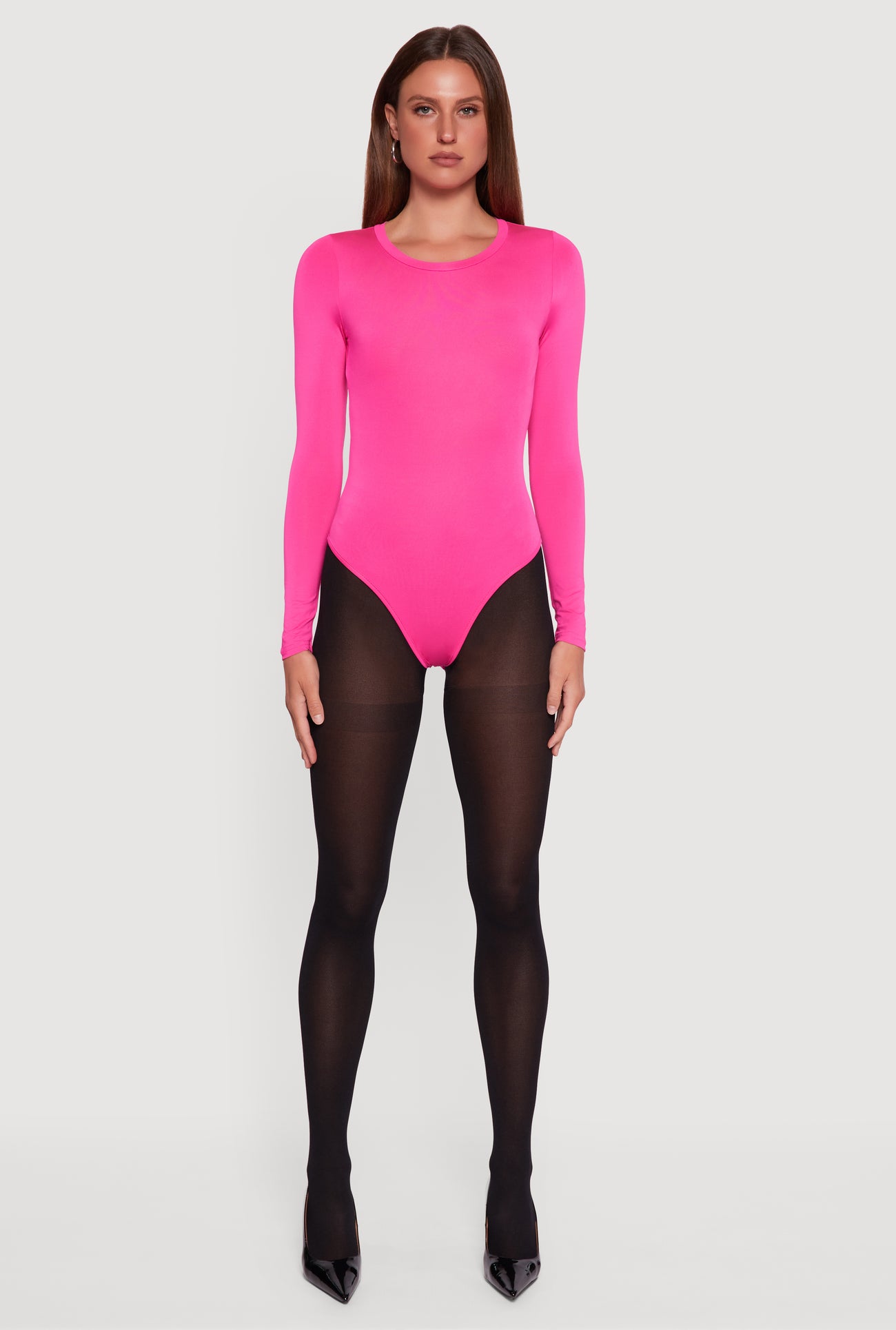 Basic Curve Hugging Long Sleeve Crew Neck Bodysuit