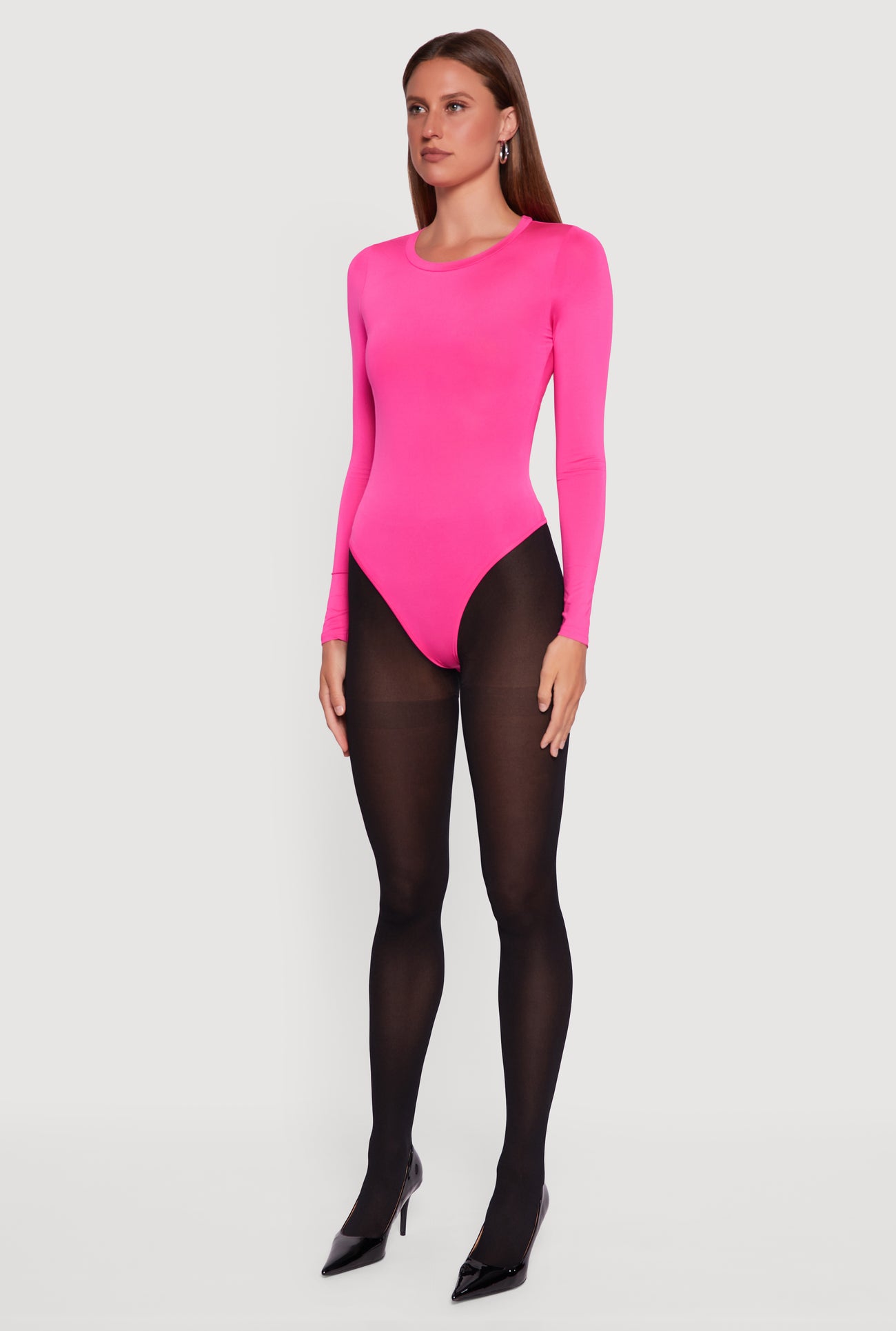 Basic Curve Hugging Long Sleeve Crew Neck Bodysuit
