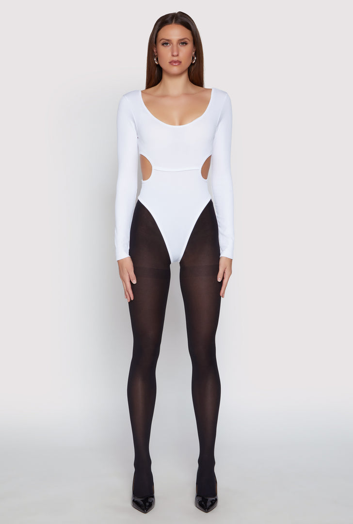 Solid Cut Out Detail Long Sleeve Bodysuit