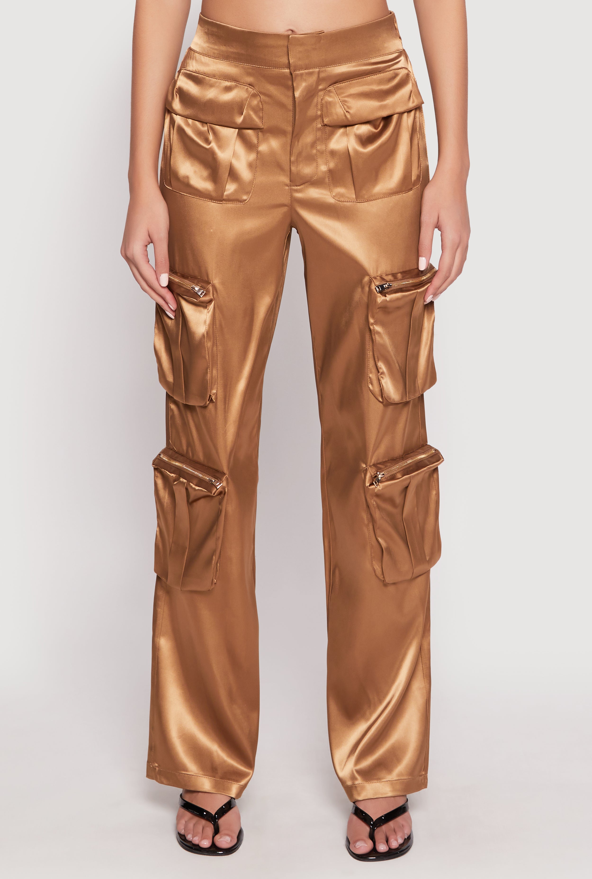 Satin Zip Cargo Pants