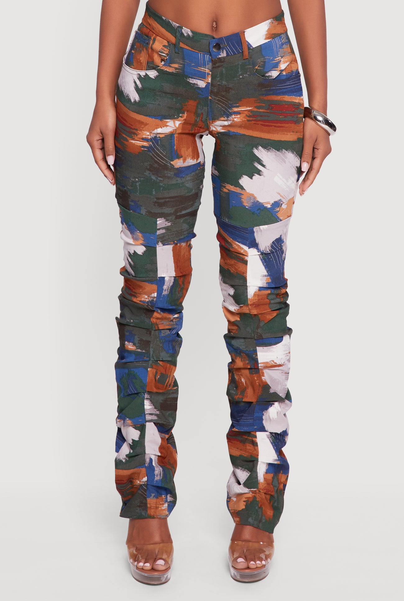 Brush Stroke Patterned Stacked Straight Leg Pants