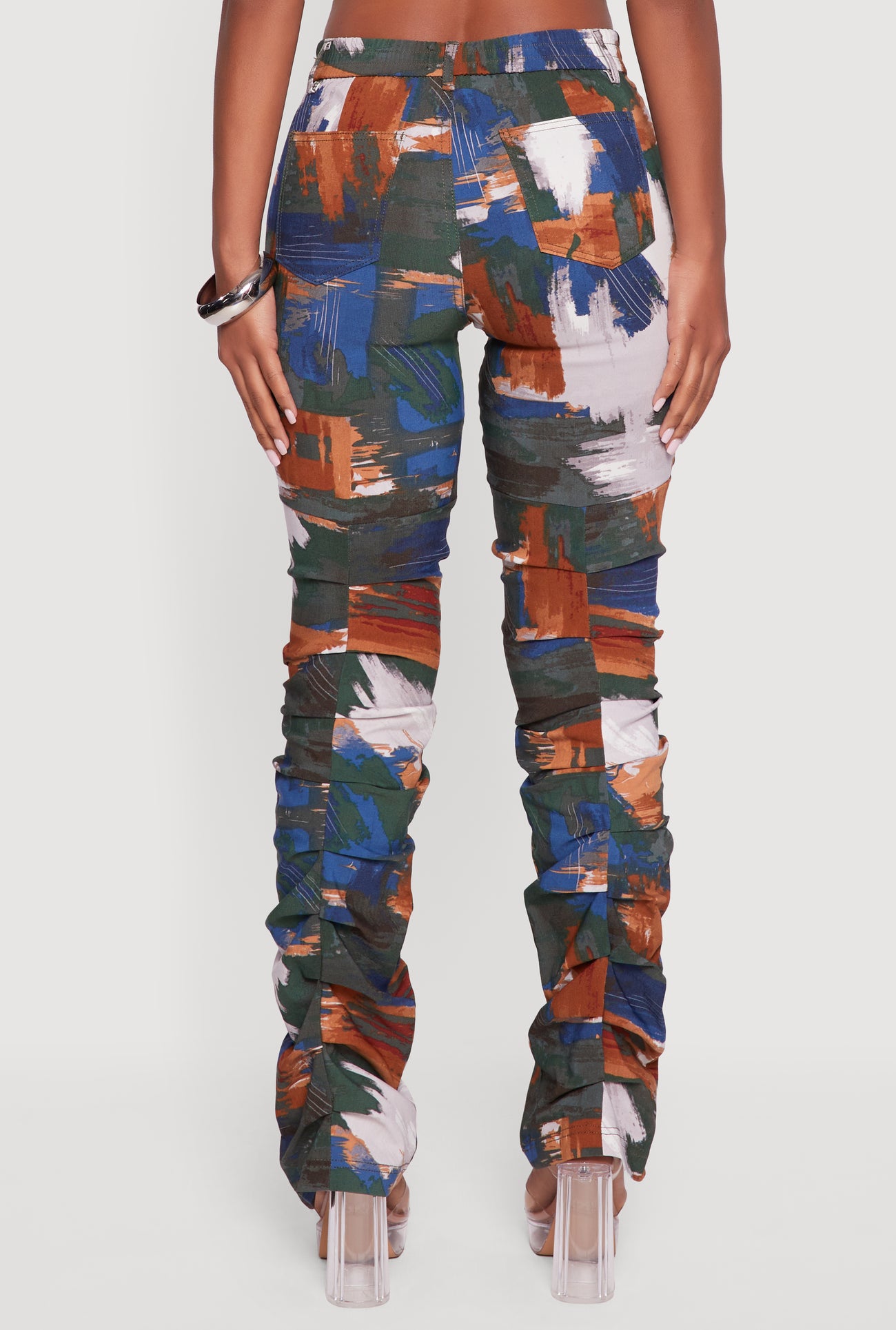 Brush Stroke Patterned Stacked Straight Leg Pants