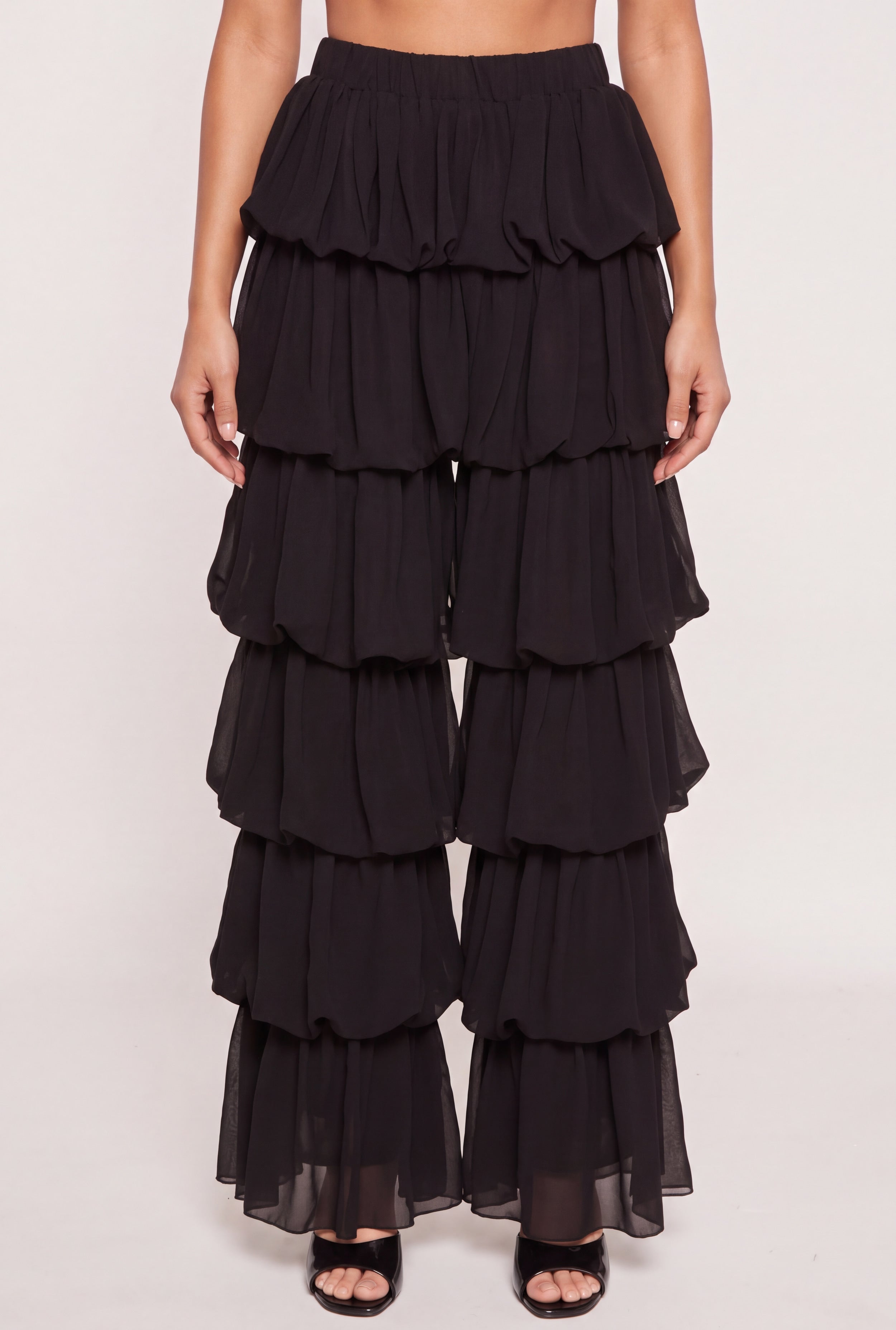 High Waisted Ruffle Tiered Pants