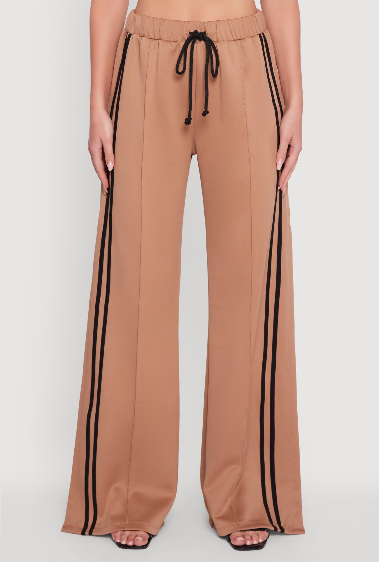 Varsity Stripe Side Slit Pintuck Wide Leg Pants