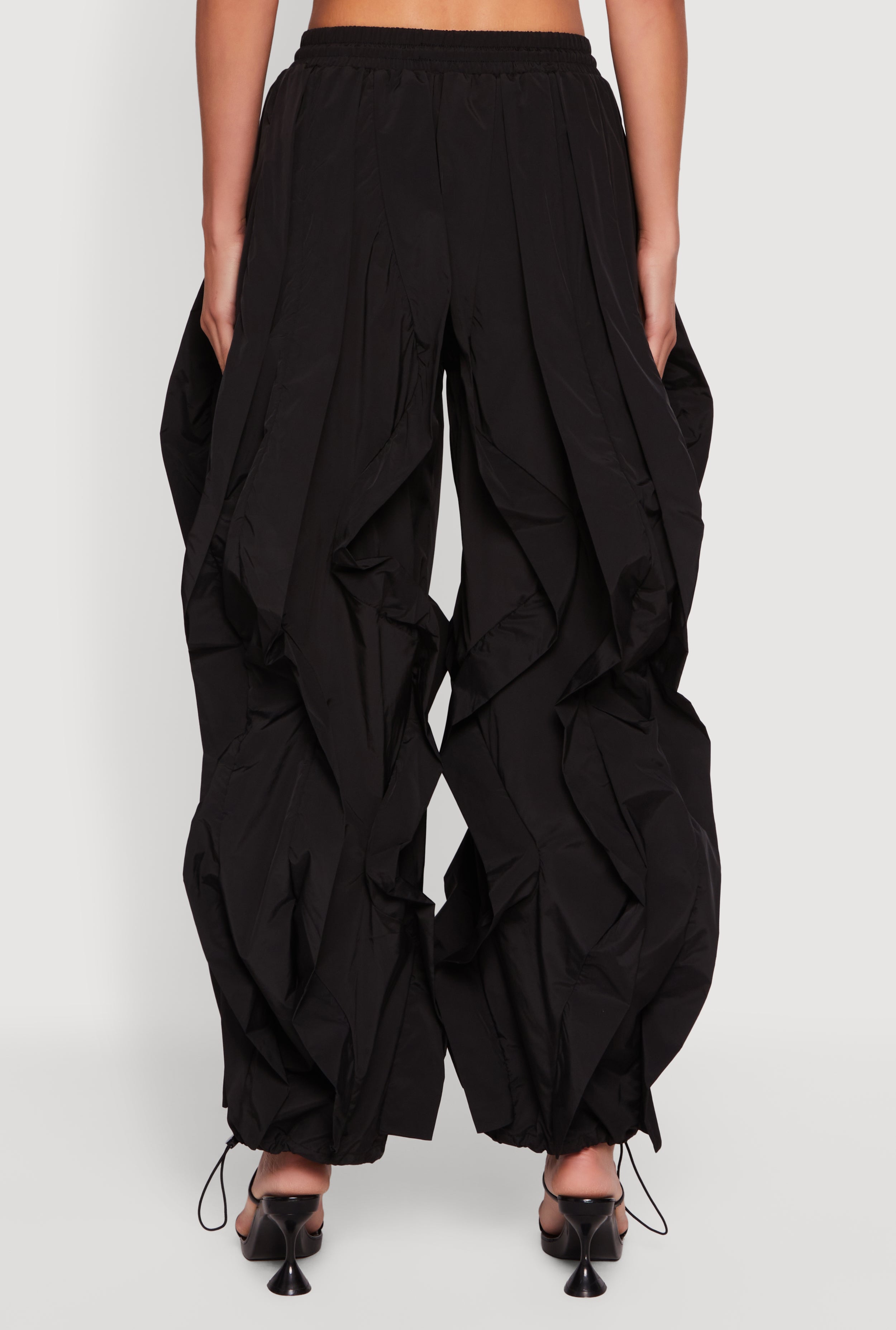 Drawstring Waist Ruffle Parachute Pants
