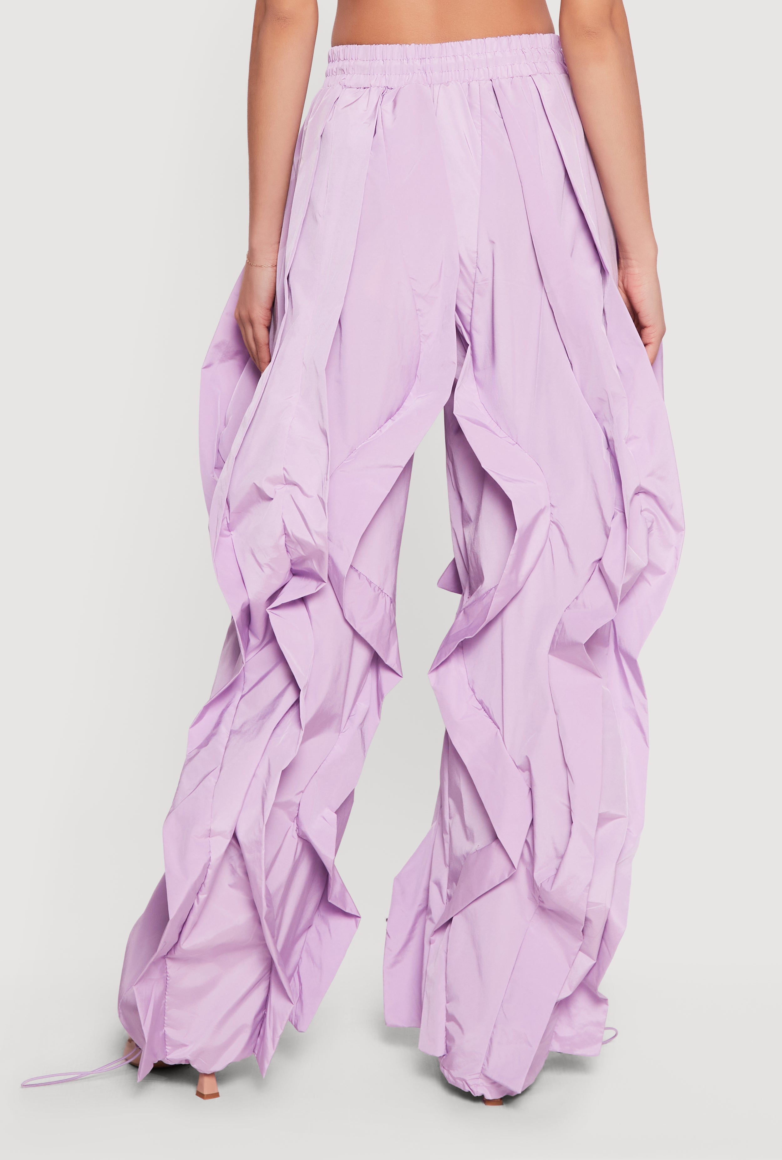 Drawstring Waist Ruffle Parachute Pants