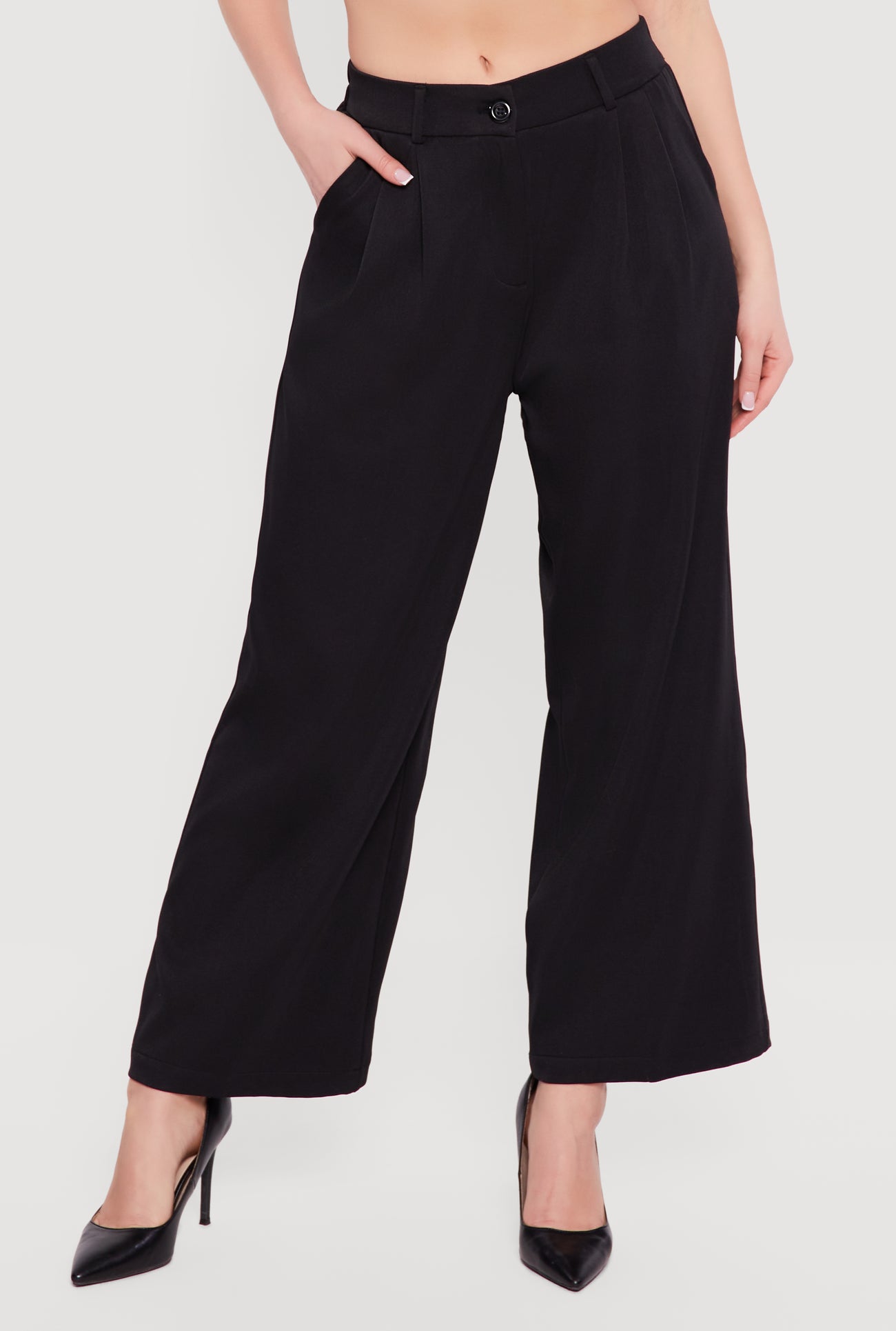 Womens High Waisted Wide Leg Pleated Dress Pants, Black, Size S
