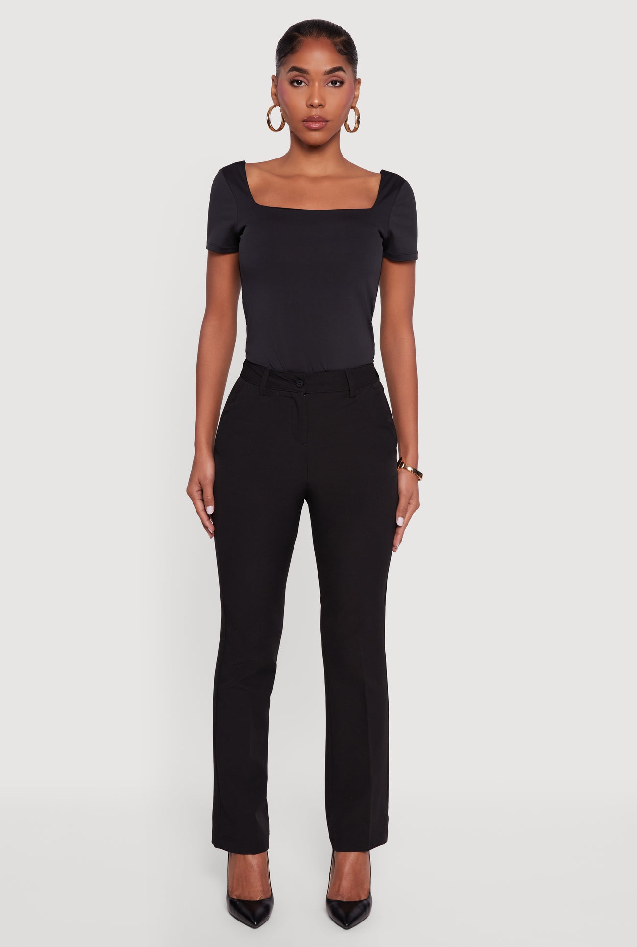 Solid Slim Straight Leg Dress Pants