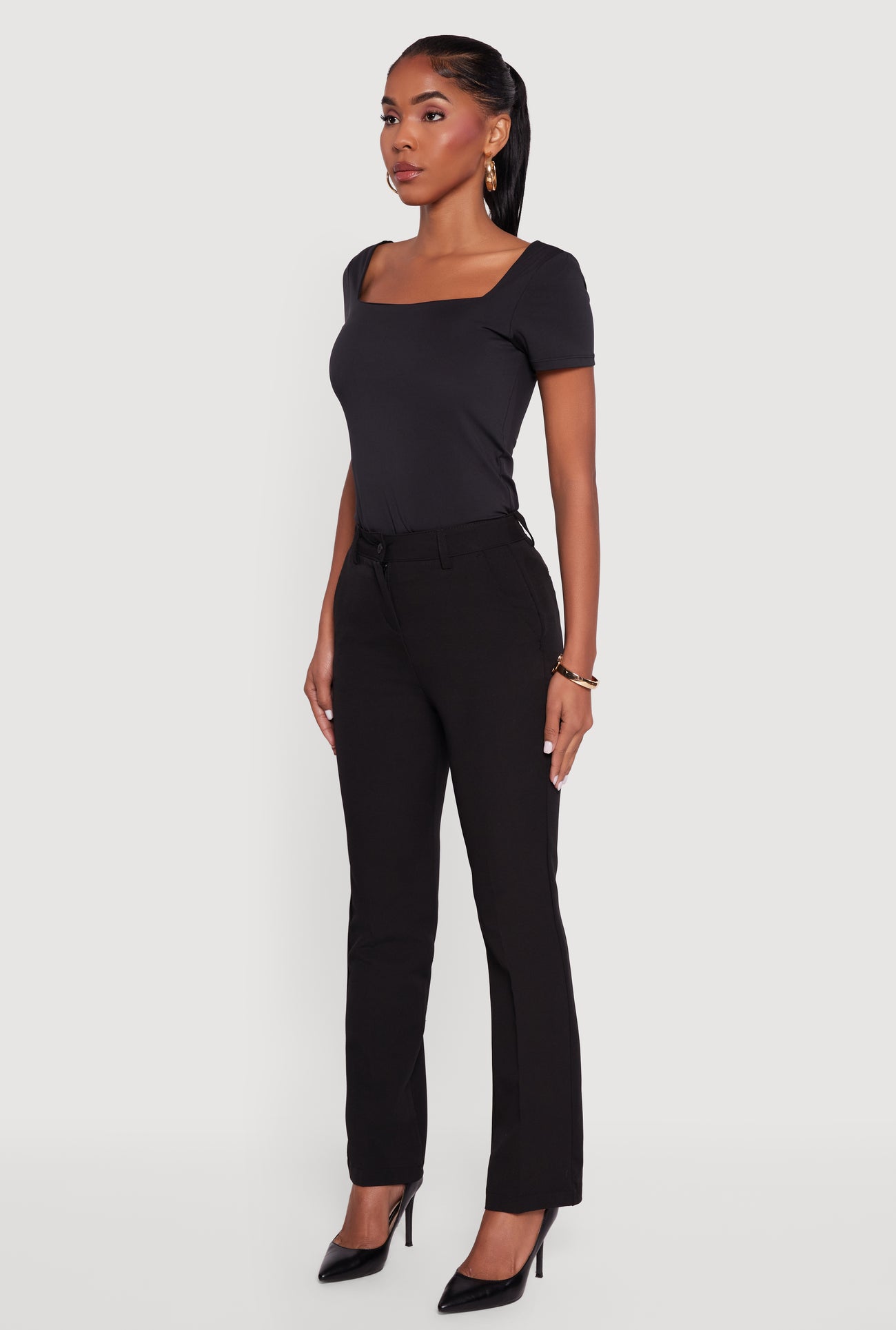 Solid Slim Straight Leg Dress Pants