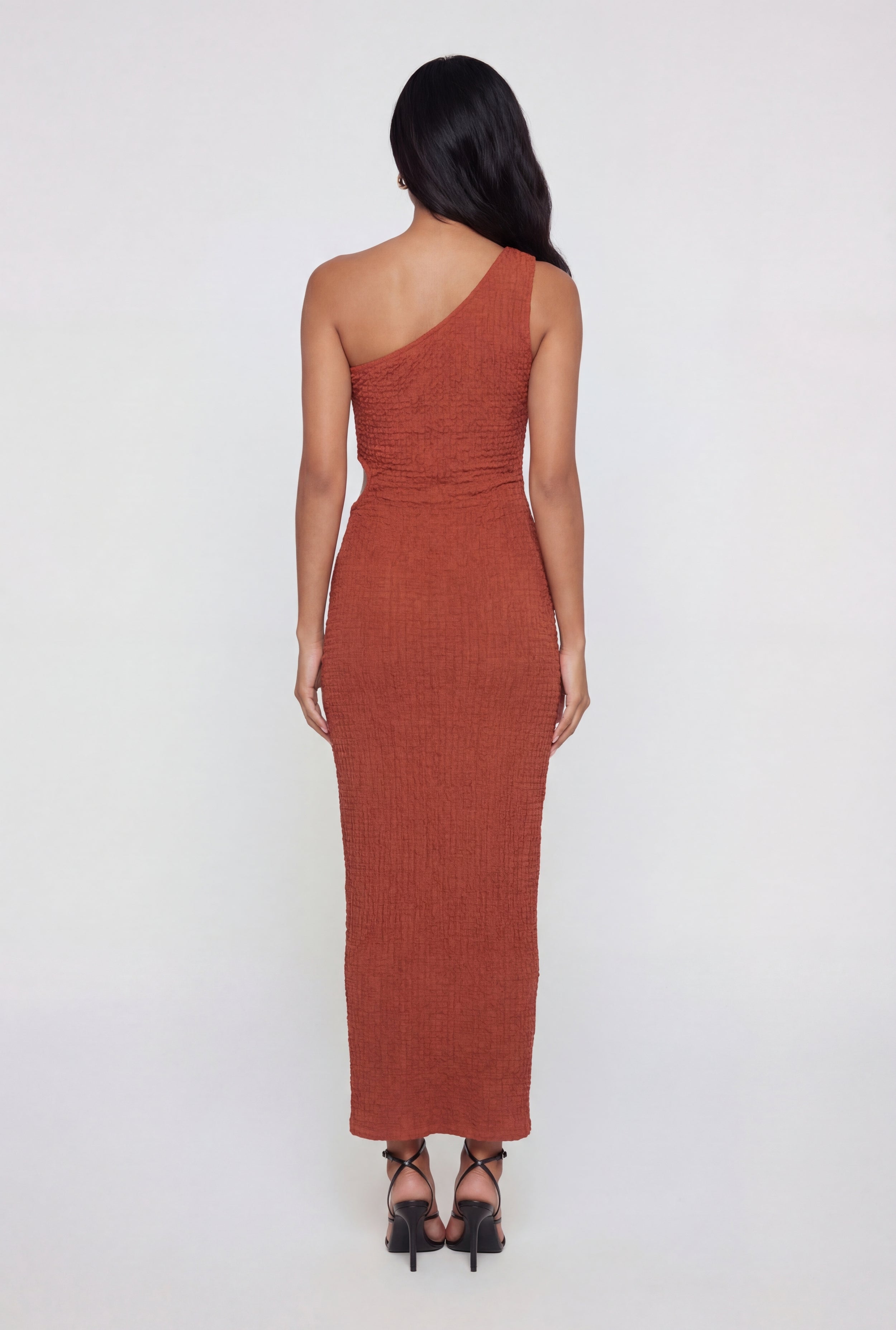 Textured Knit Flower Cutout One Shoulder Dress