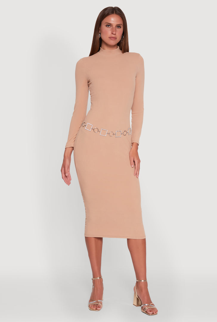 Beige Mock Neck Dresses | Rainbow Shops Beige Mock Neck Dresses | Rainbow Shops