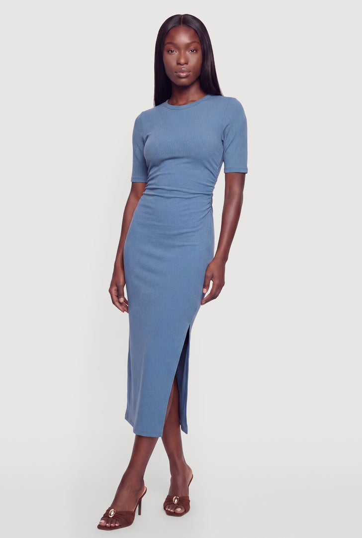 ribbed t shirt dress Girls Brunch T-shirt Mini in Airy Blue Curves 2XL / Airy Blue Wear this as is in the warmer months or add a blazer Alison Rib T-Shirt Dress, WKDR0011