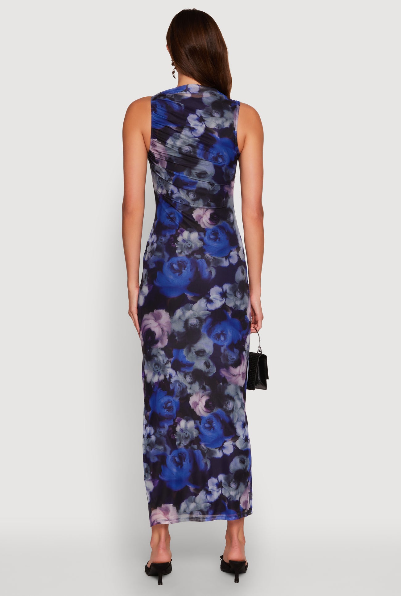 Haute Monde Side Ruched Floral Mesh Dress