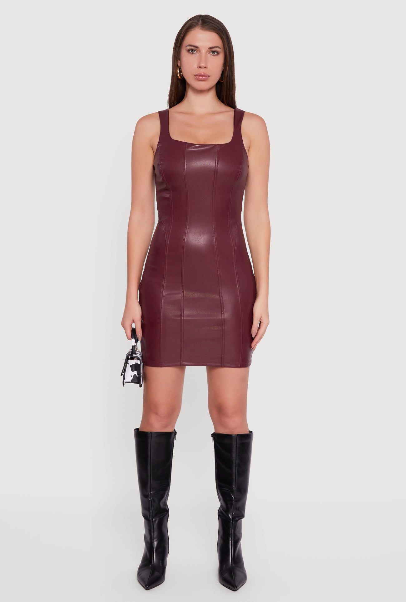 Faux Leather Square Neck Corset Tank Dress