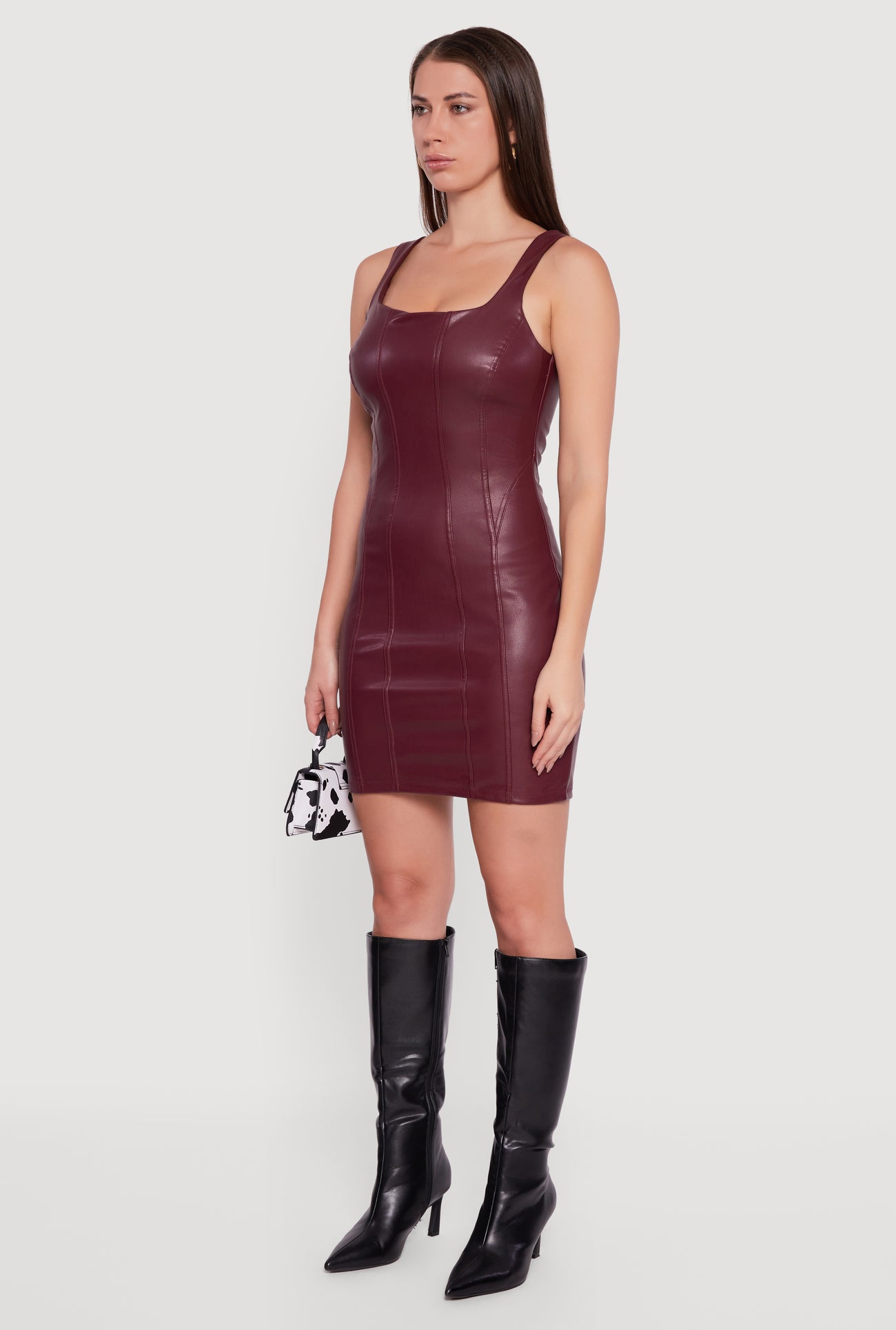 Faux Leather Square Neck Corset Tank Dress