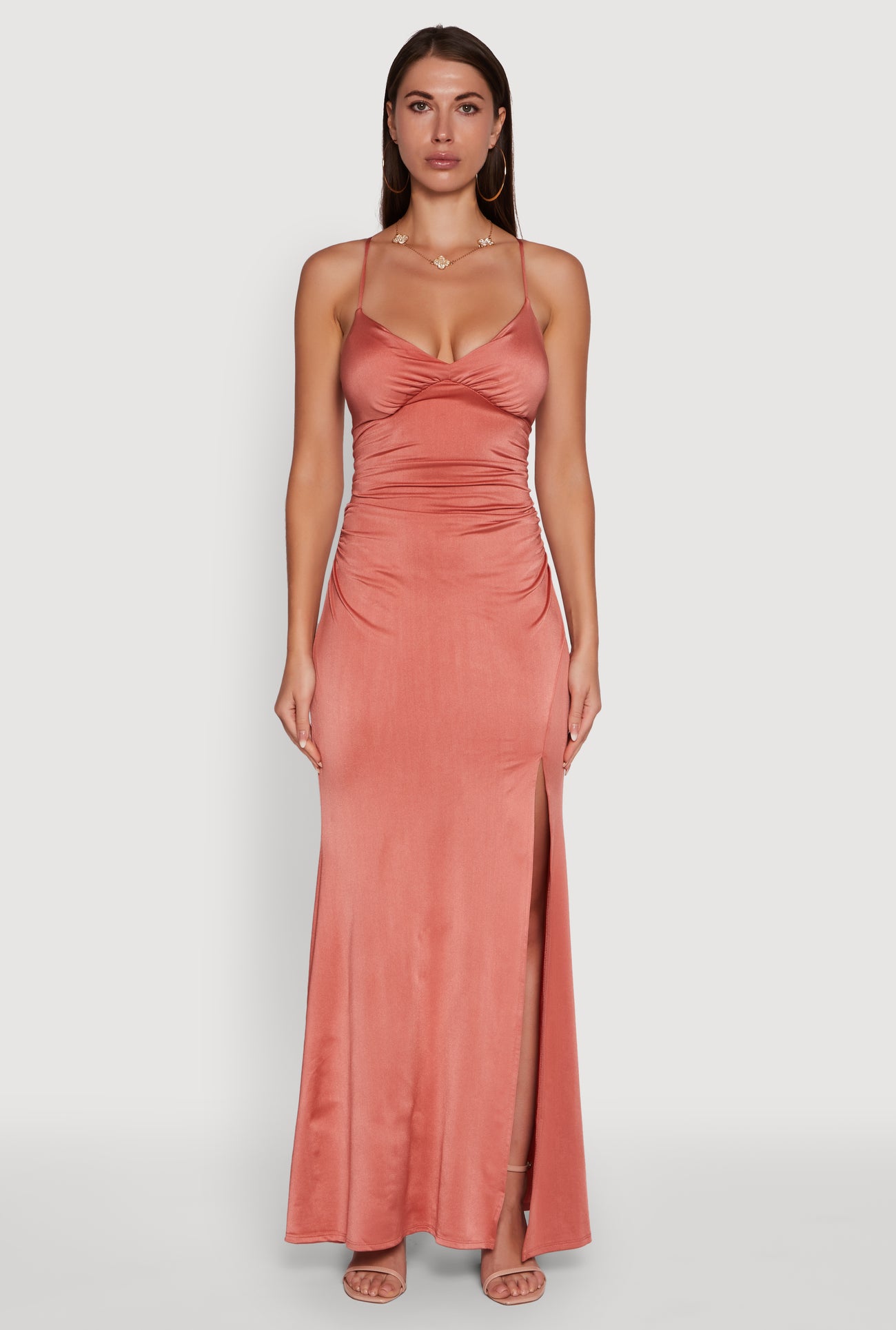 Haute Monde Side Slit Lace Up Back Maxi Dress