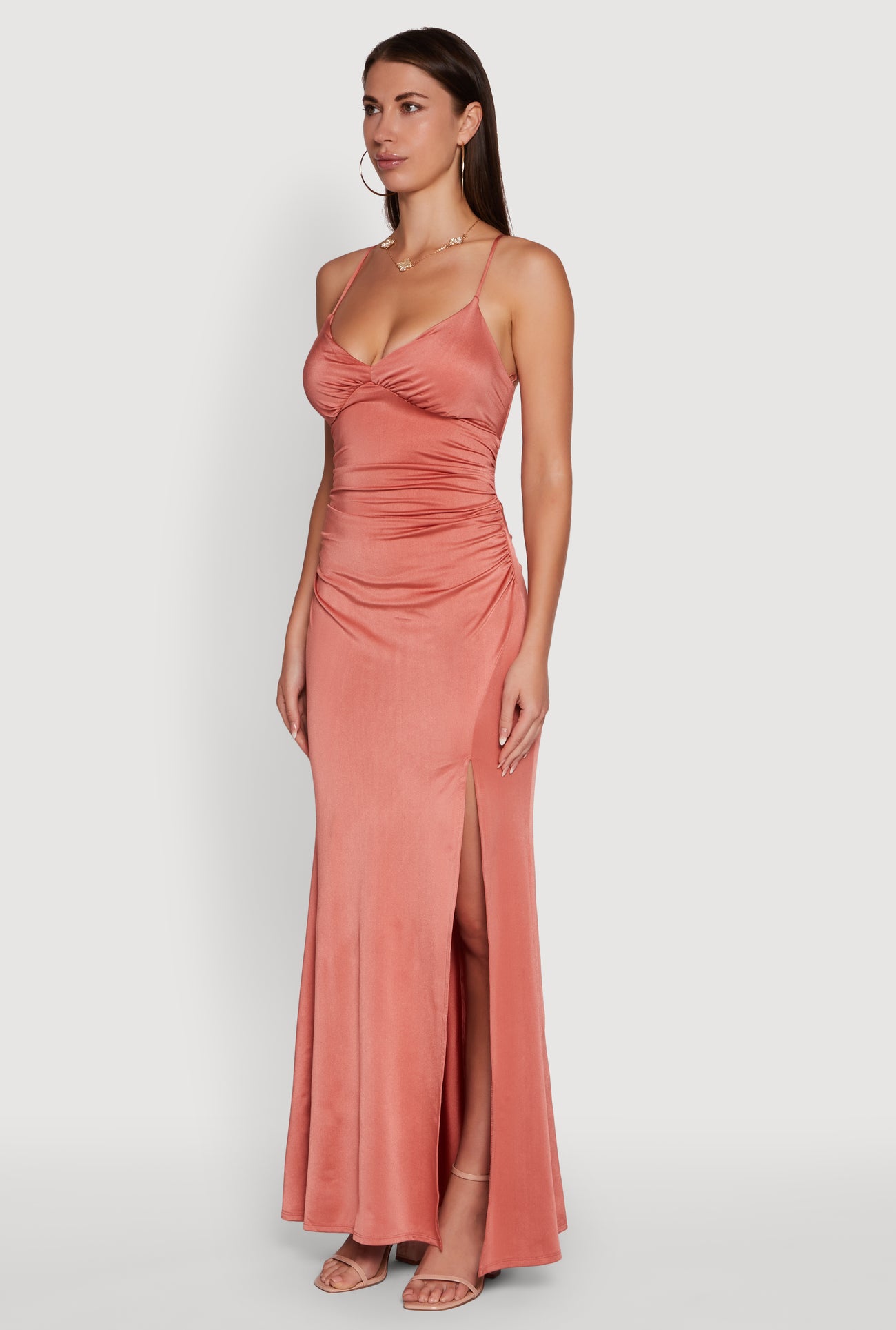 Haute Monde Side Slit Lace Up Back Maxi Dress