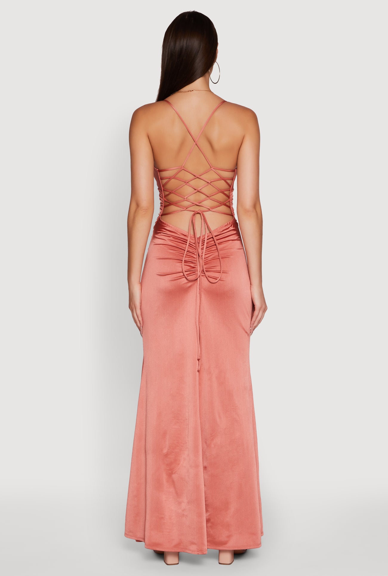 Haute Monde Side Slit Lace Up Back Maxi Dress