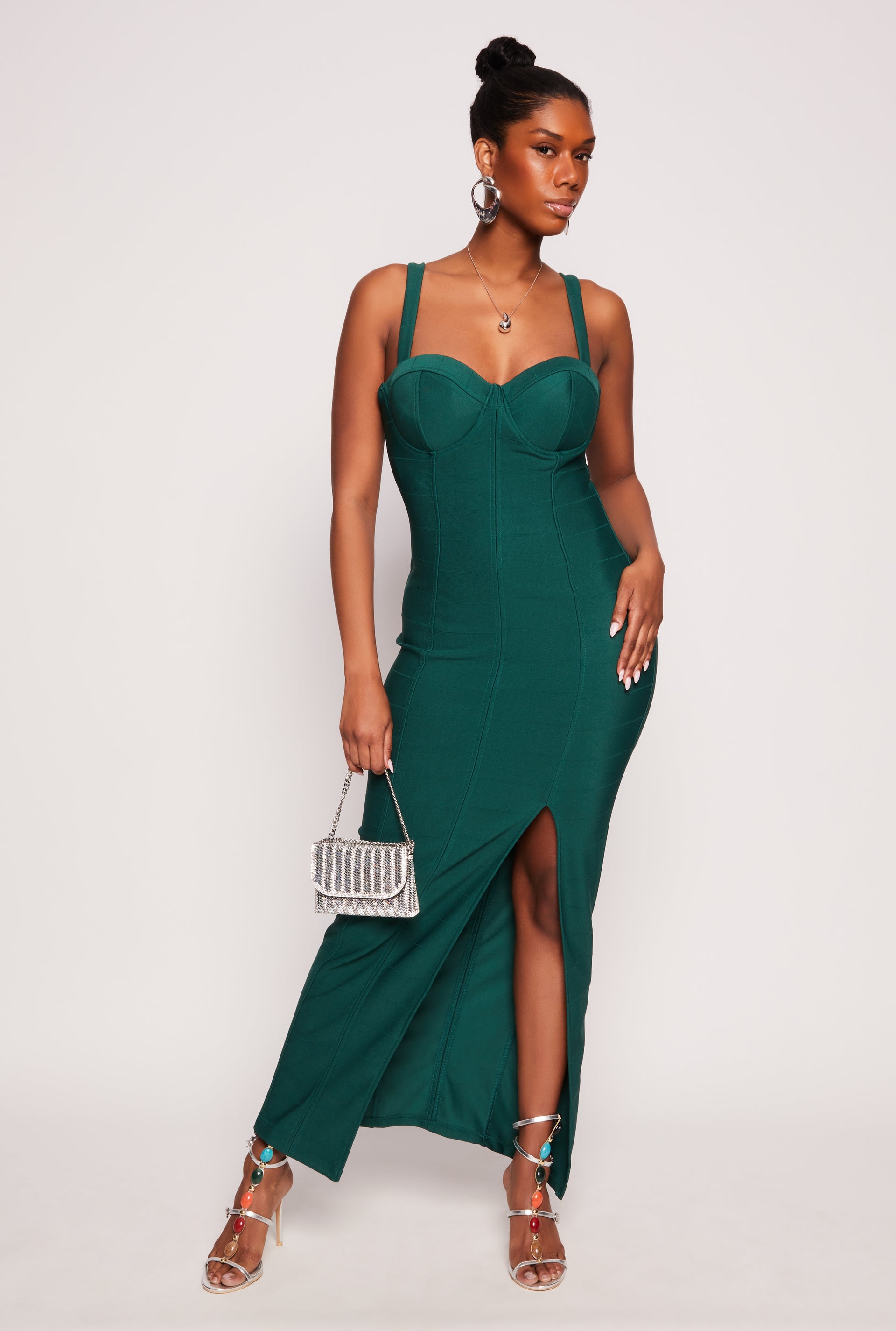 Haute Monde Side Slit Bustier Maxi Dress
