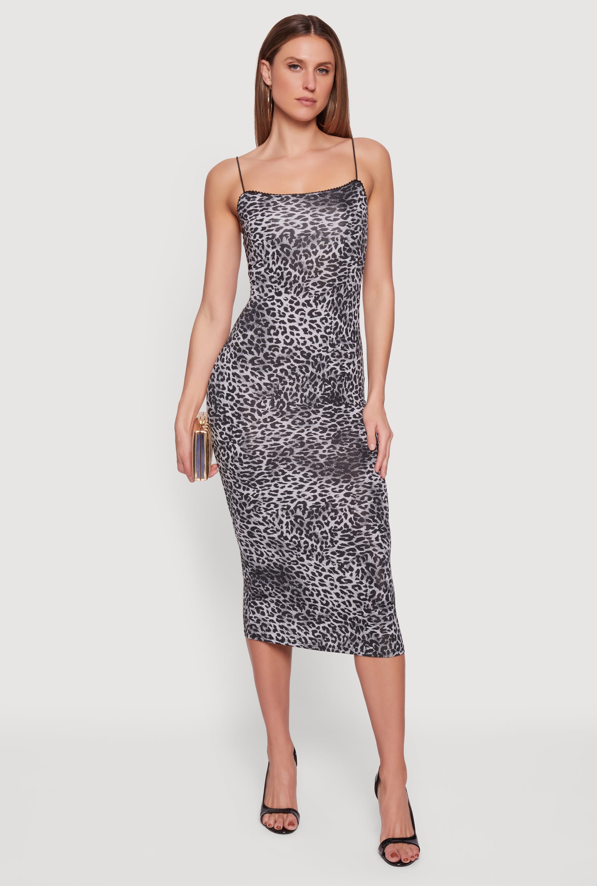 Animal Print Cami Bodycon Dress in Brown Size: Medium