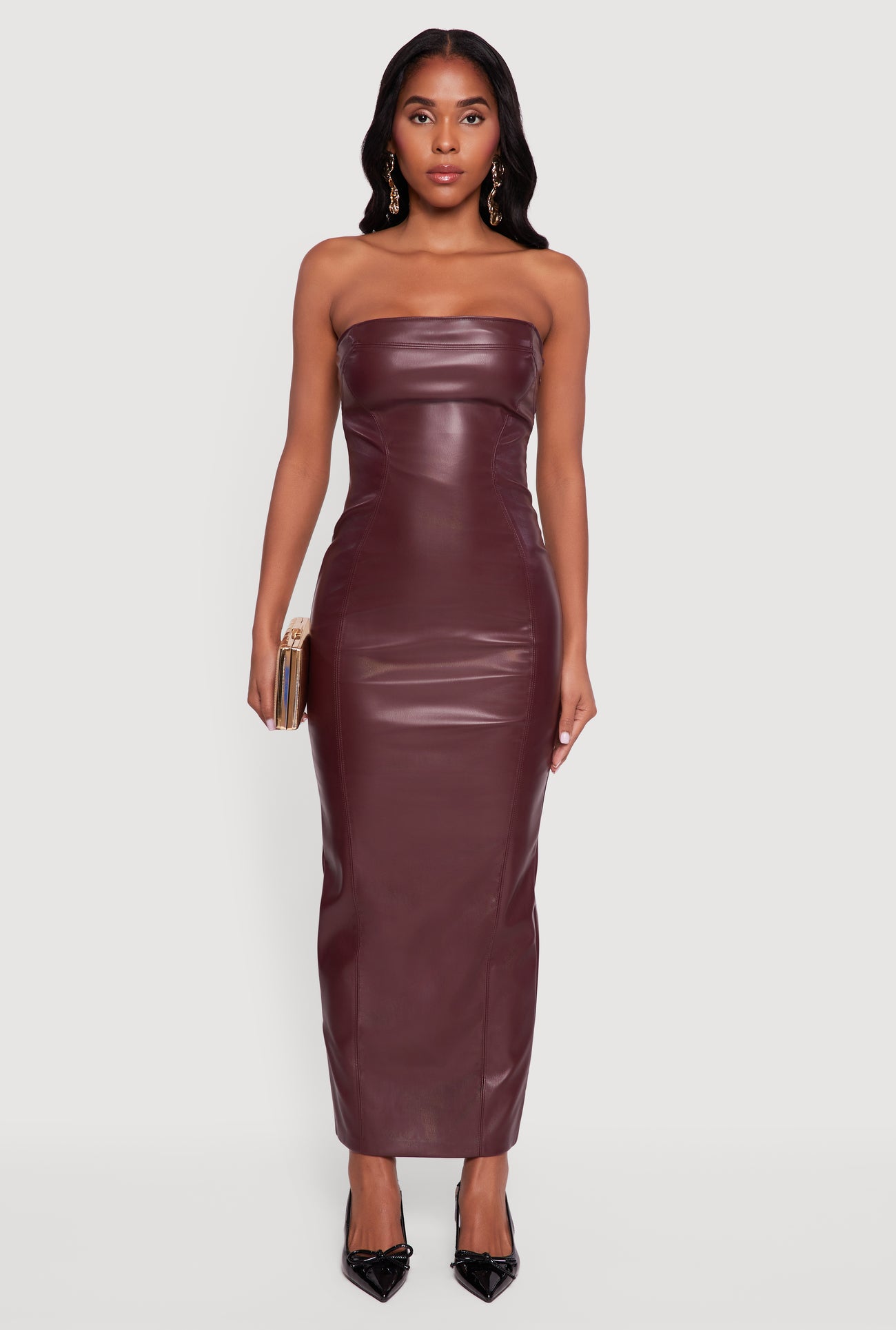 Faux Leather Fleece Lined Maxi Tube Dress
