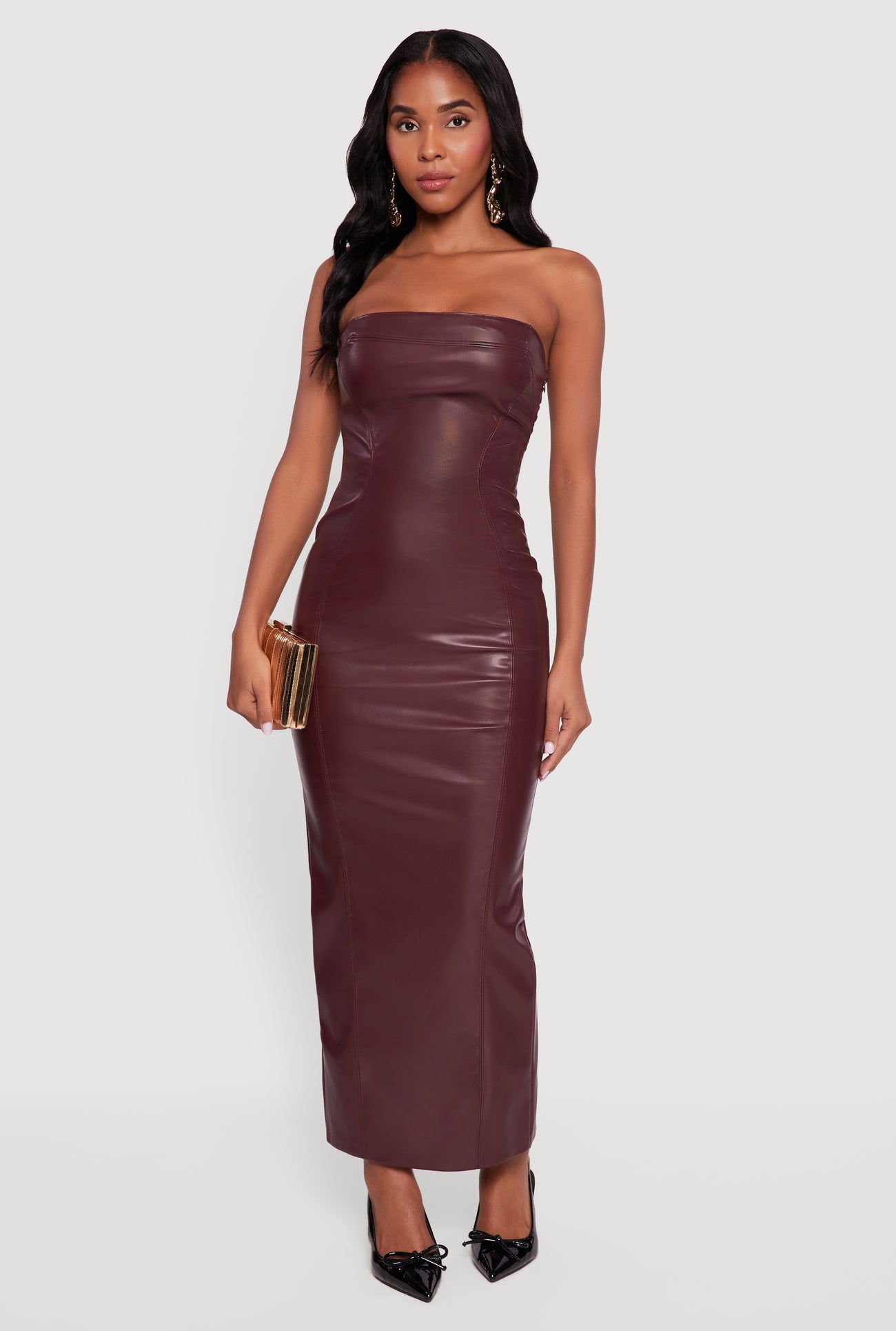 Faux Leather Fleece Lined Maxi Tube Dress Faux Leather Fleece Lined Maxi Tube Dress