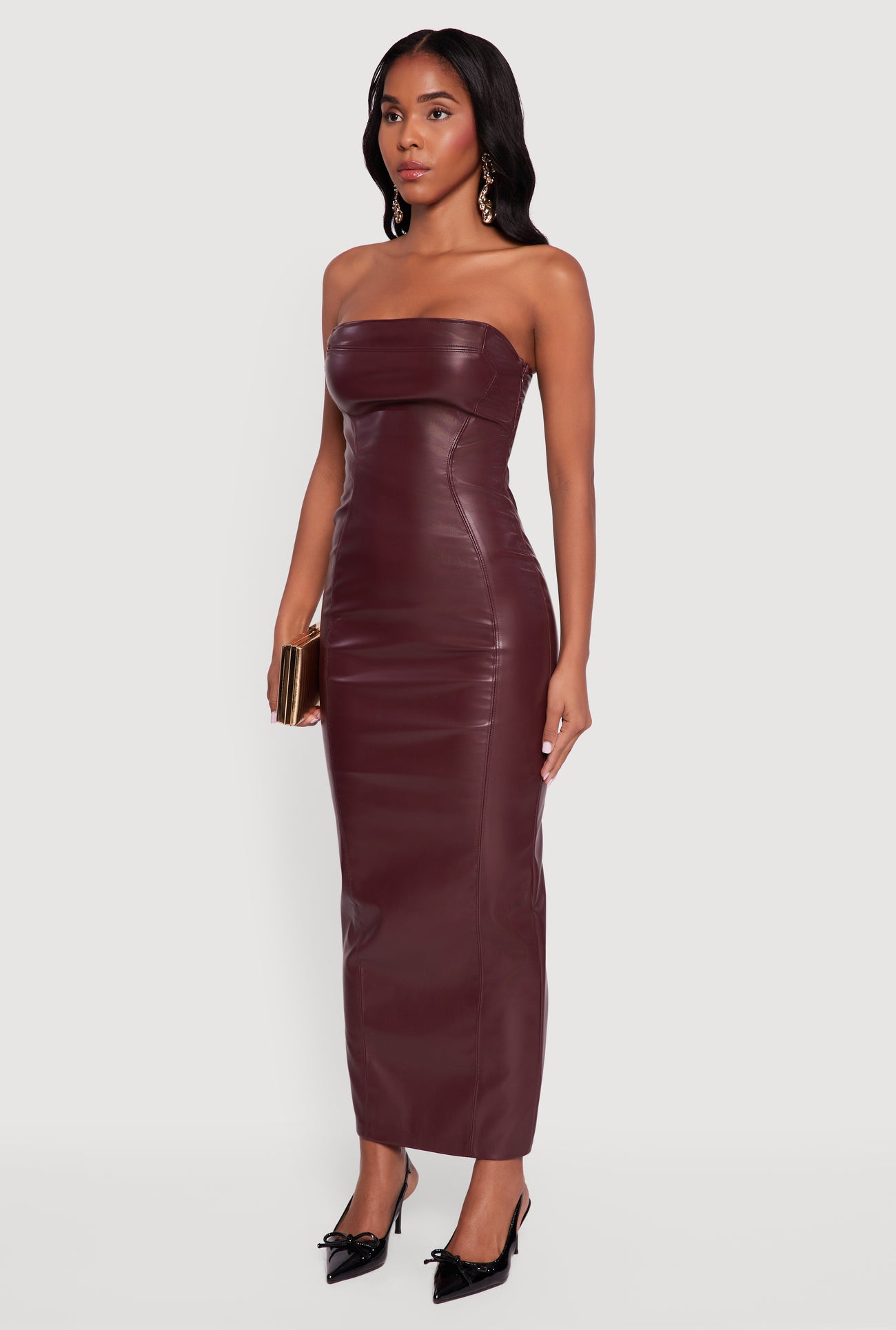 Faux Leather Fleece Lined Maxi Tube Dress