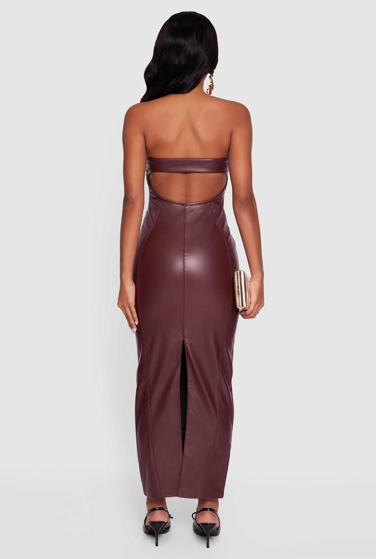 Faux Leather Fleece Lined Maxi Tube Dress