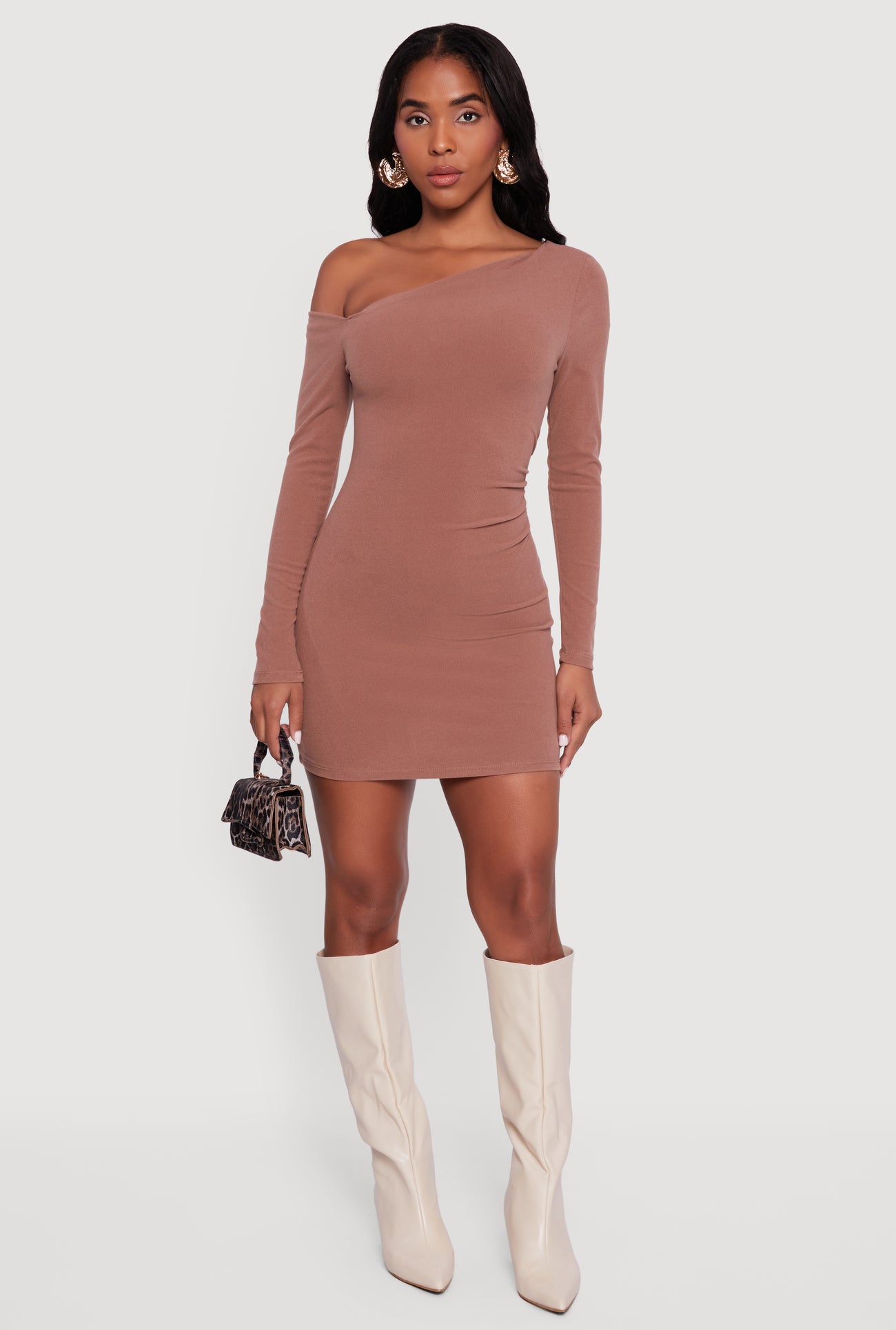 open lace back dress Ishtar One Shoulder Cut Out Maxi Dress in Brown main image 0