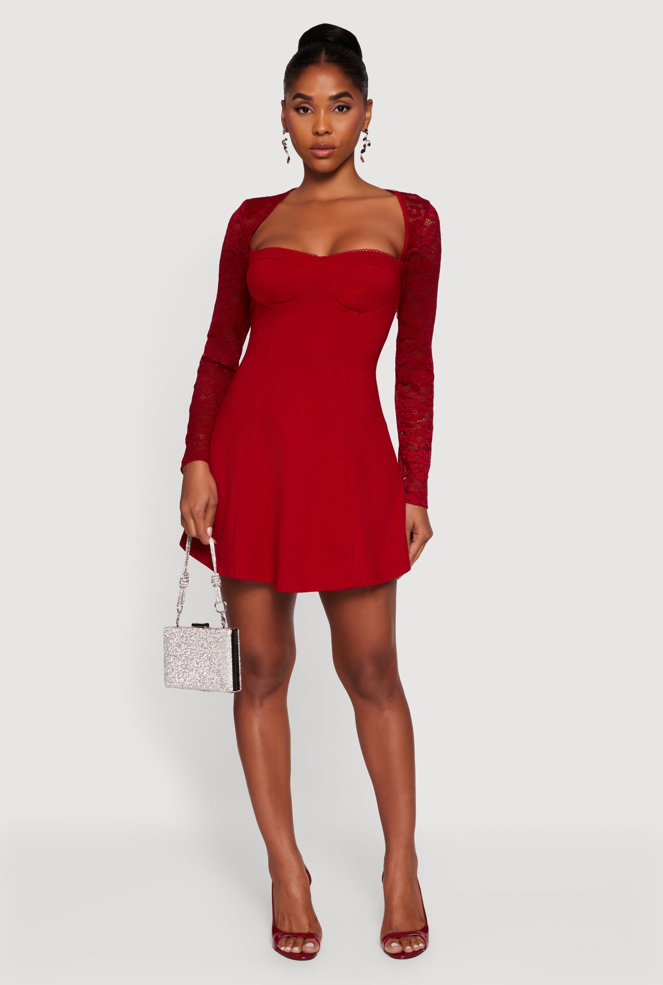 Lace Long Sleeve Sweetheart A-Line Dress