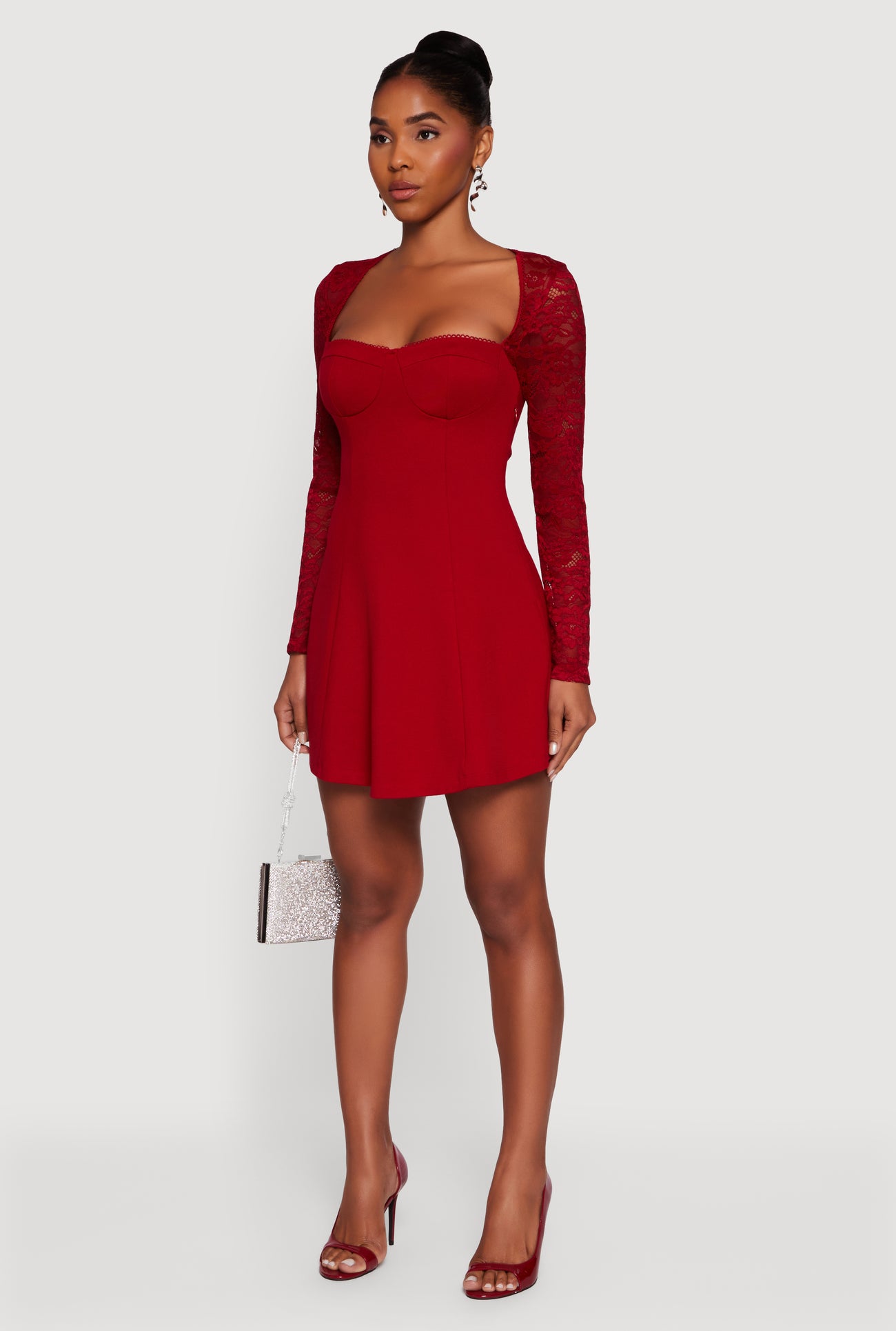 Lace Long Sleeve Sweetheart A-Line Dress